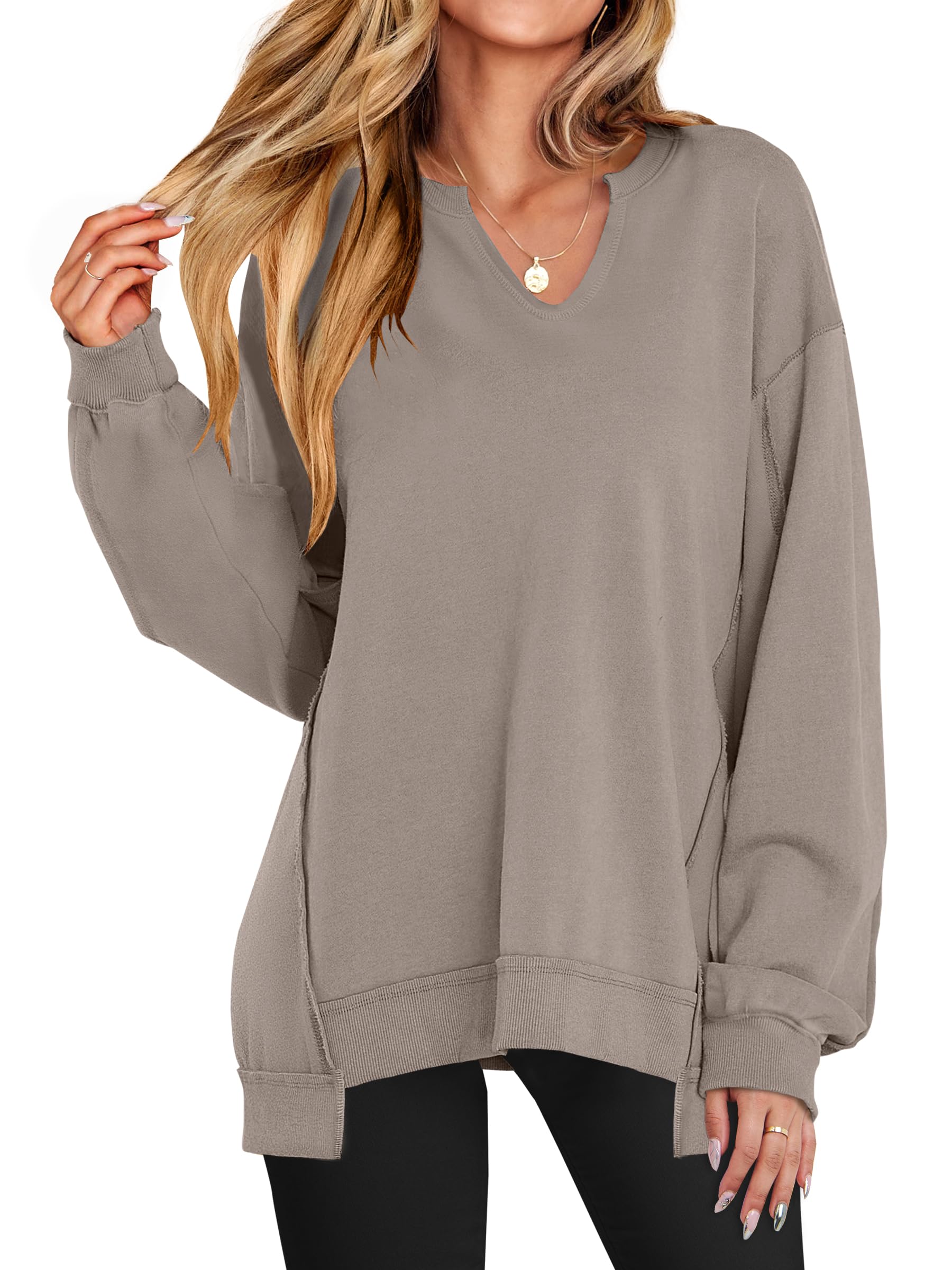 Women's  Casual Oversized  V Neck Long Sleeve Sweatshirt
