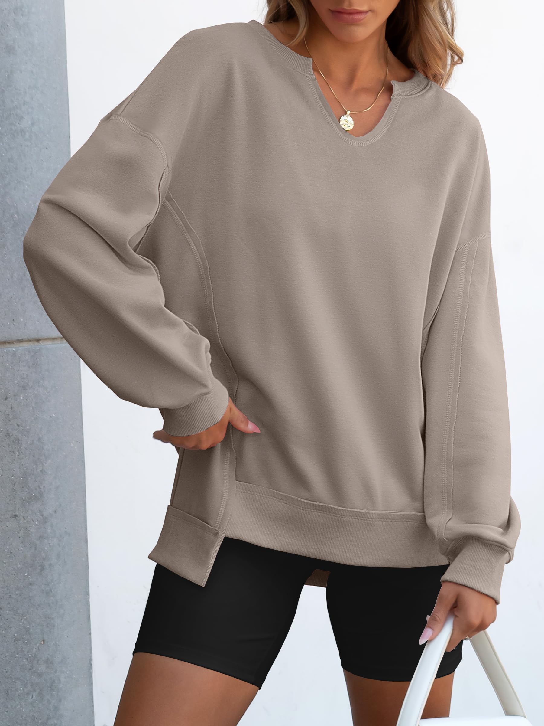 Women's  Casual Oversized  V Neck Long Sleeve Sweatshirt