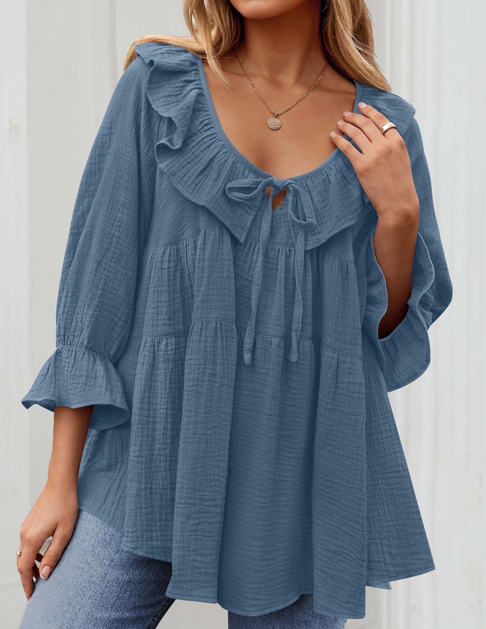 2024 New Women’s Scoop Neck 3/4 Length Sleeve Top(buy 2 10% OFF)