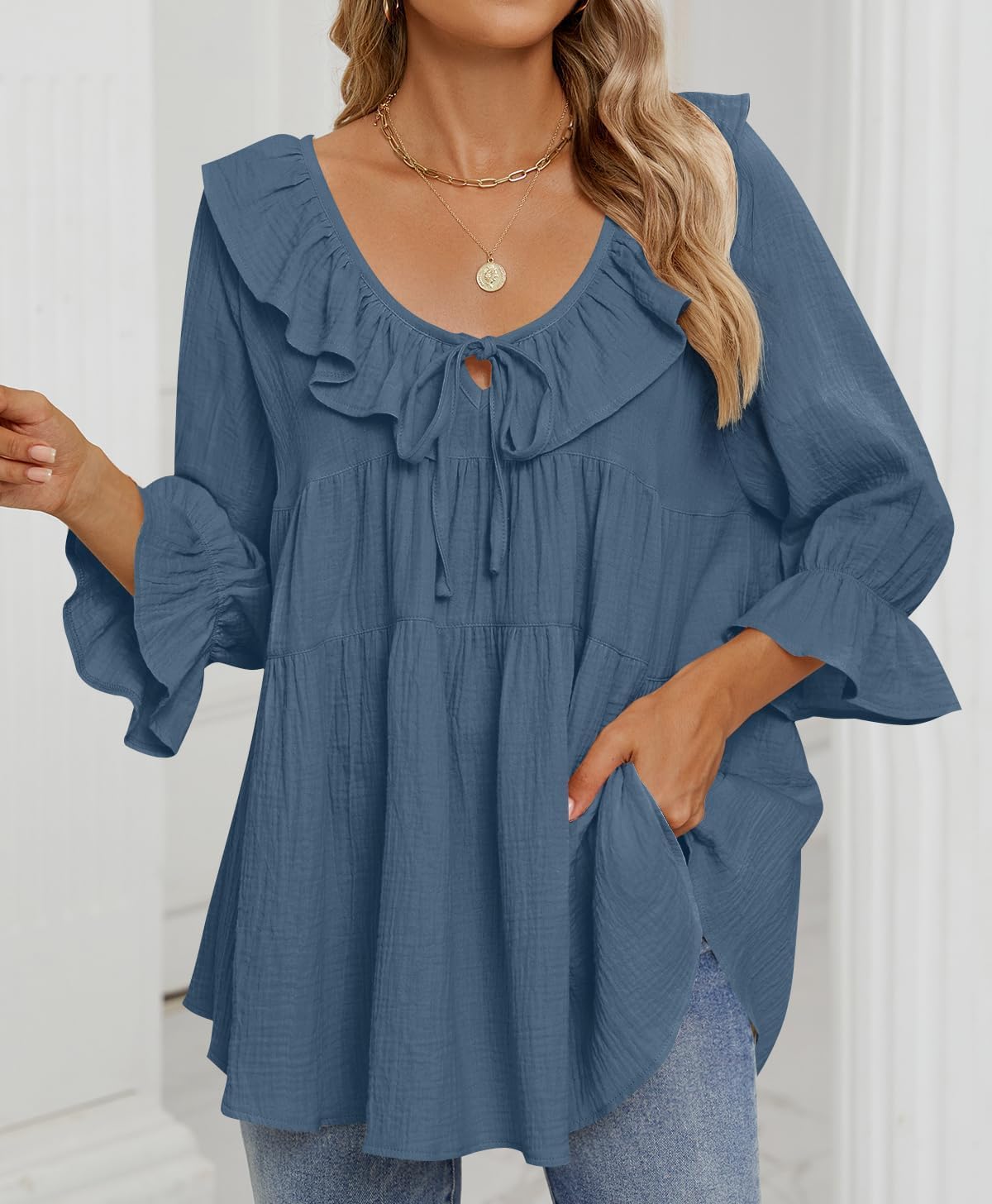 2024 New Women’s Scoop Neck 3/4 Length Sleeve Top(buy 2 10% OFF)