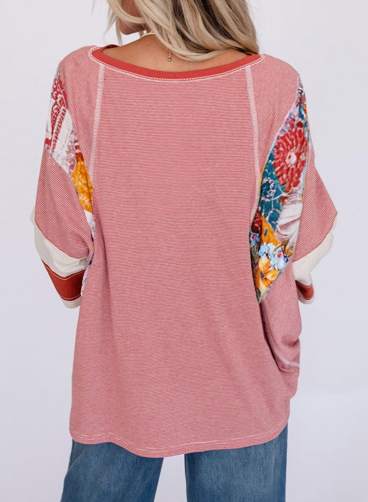 2025 New Women's 3/4 Length Sleeve Oversized Striped Patchwork Shirts(buy 2 free shipping)