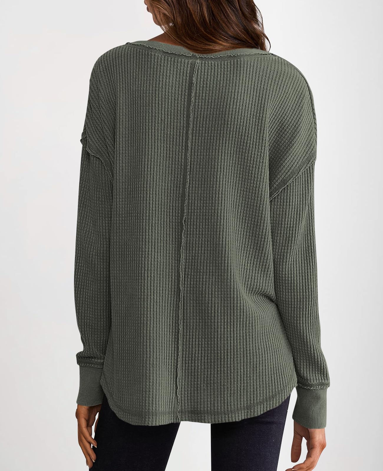 2024 New Women's Waffle Knit Exposed Seam Pullover(buy 2 10% OFF)