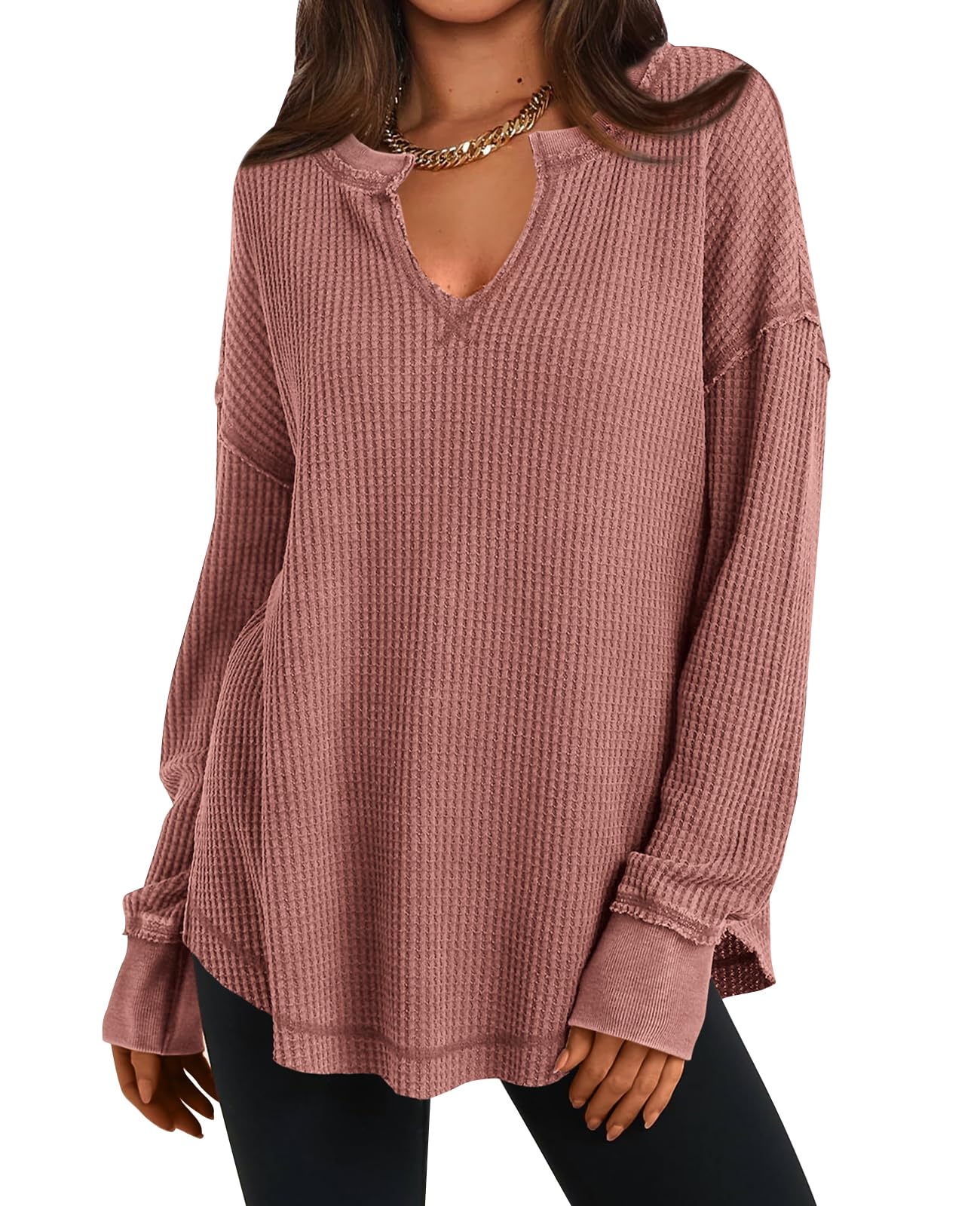 2024 New Women's Waffle Knit Exposed Seam Pullover(buy 2 10% OFF)
