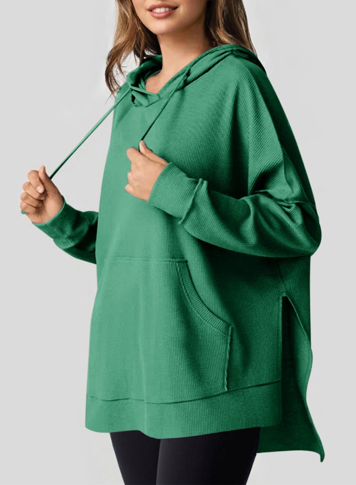 Oversized Hoodies for Women Waffle Knit Drawstring Side Slit Pullover Sweatshirts with Pocket (Final Days: Big Savings!!!)