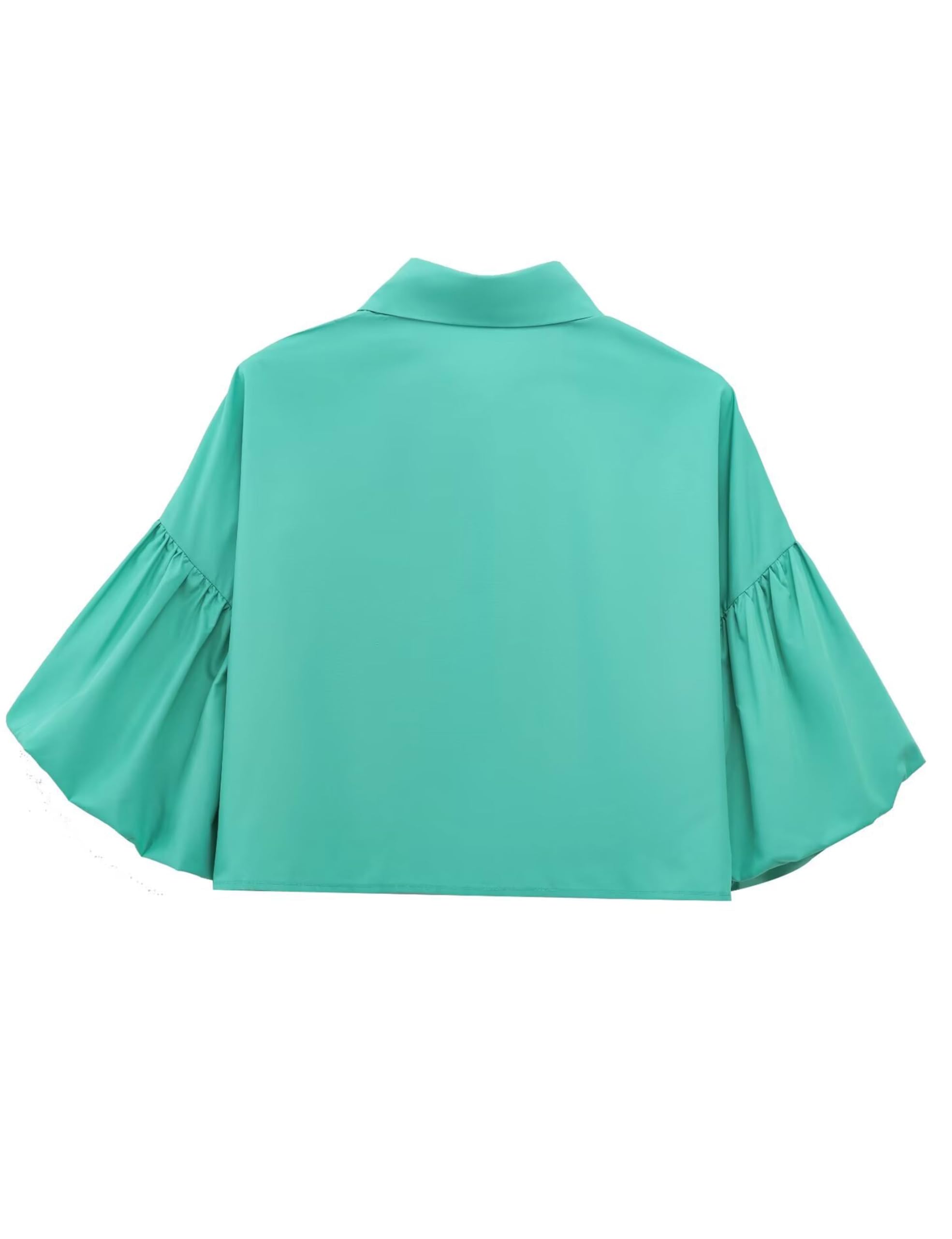 Womens Cute Lantern Sleeve Collar Button Down Crop Tops(buy 2 free shipping)