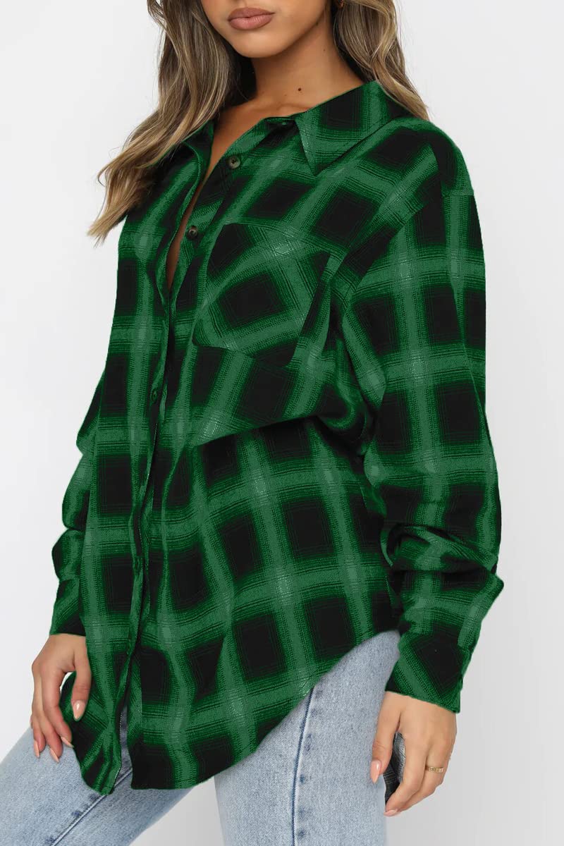 Women's Button Down Flannel Shirts Plaid Shacket