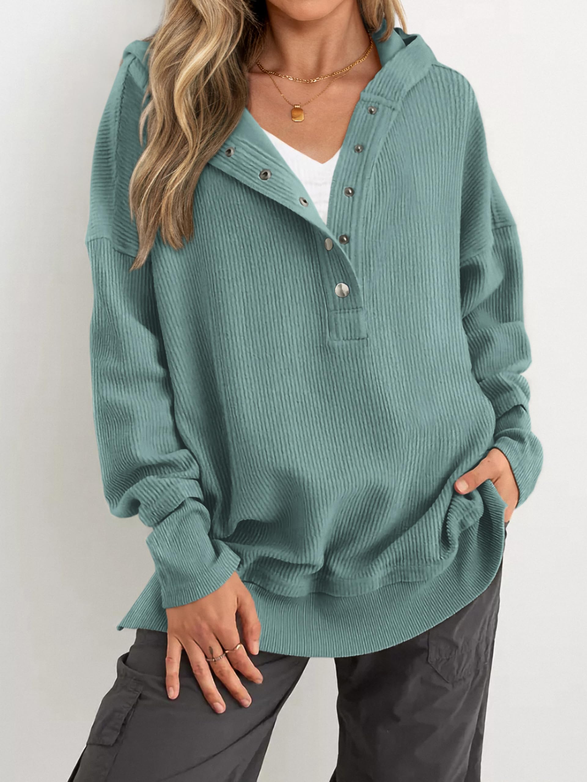 Women's Oversized Button V Neck Hoodie(Buy 2 Free Shipping)