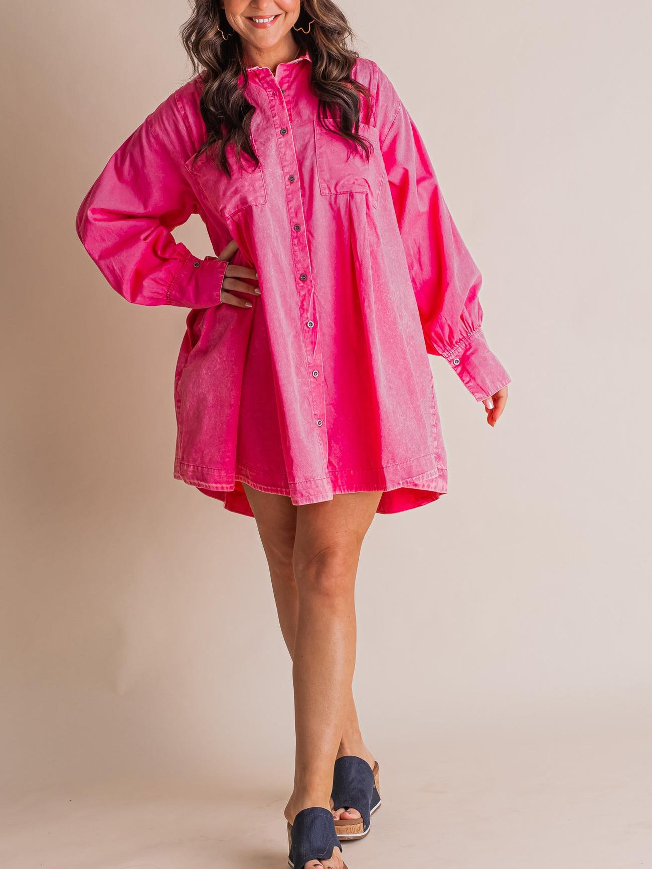 💝Women's Solid Button Pleated Shirt Dress(Buy 2 Free Shipping)