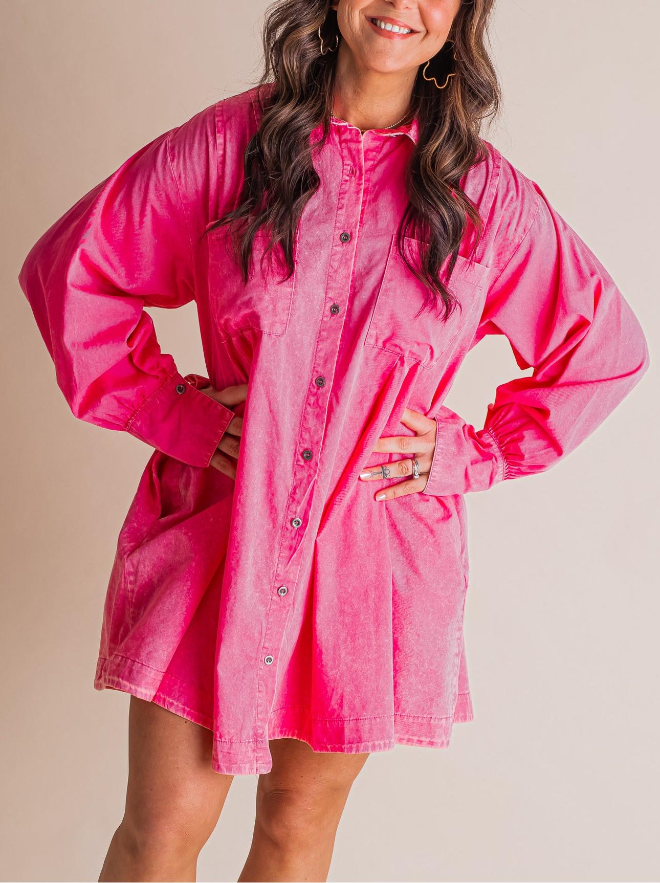 💝Women's Solid Button Pleated Shirt Dress(Buy 2 Free Shipping)