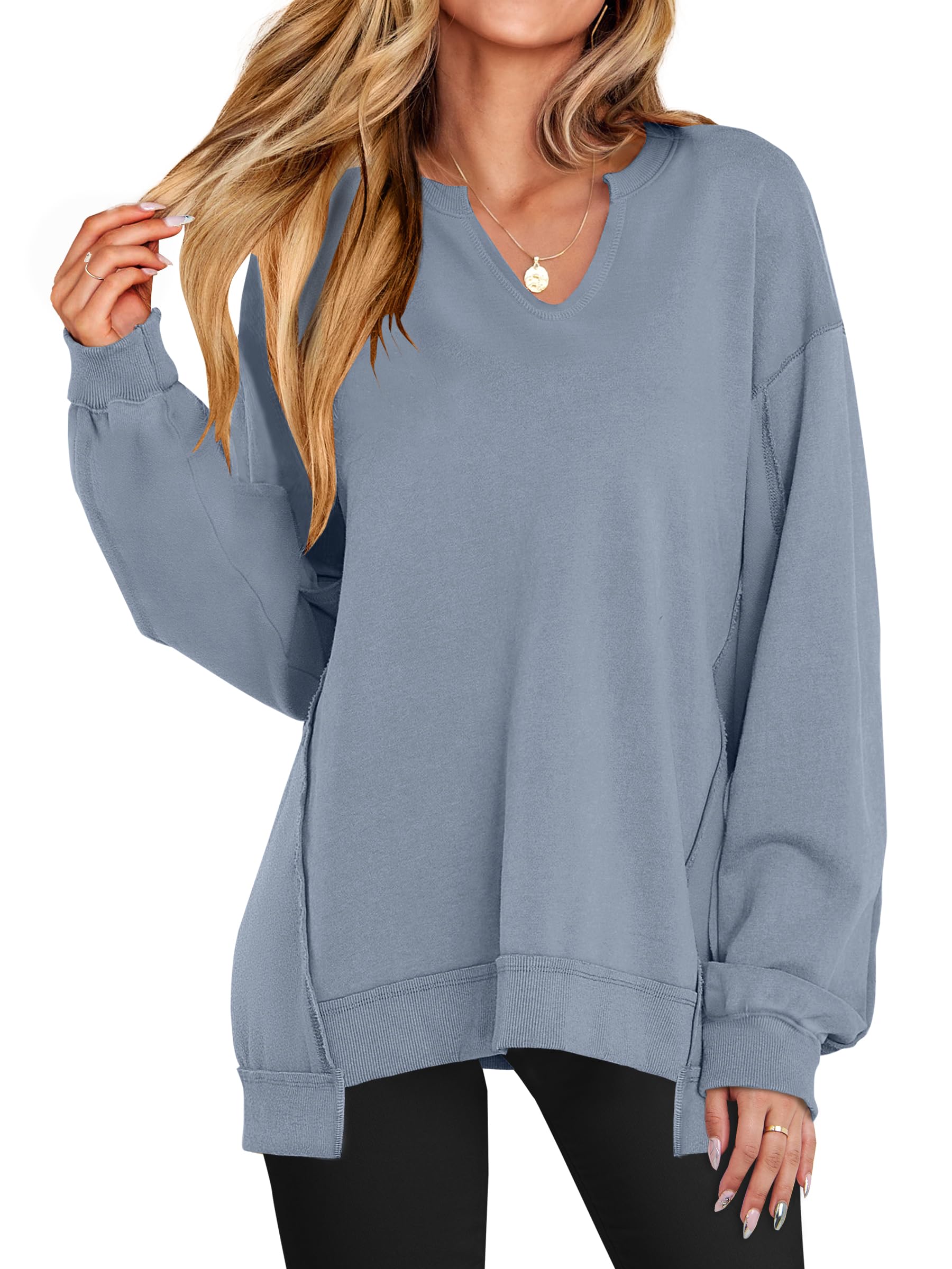 Women's  Casual Oversized  V Neck Long Sleeve Sweatshirt