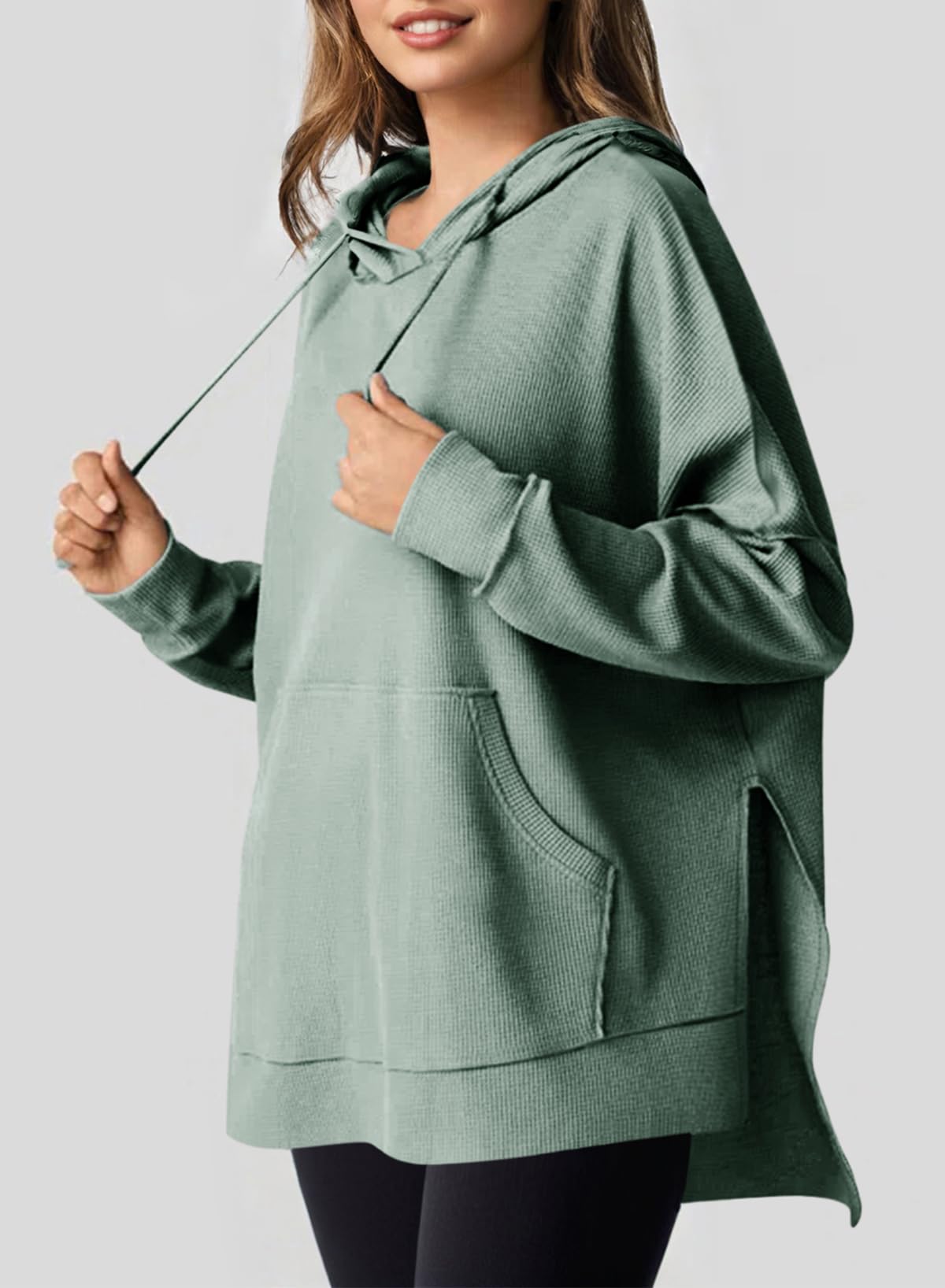 Oversized Hoodies for Women Waffle Knit Drawstring Side Slit Pullover Sweatshirts with Pocket (Final Days: Big Savings!!!)
