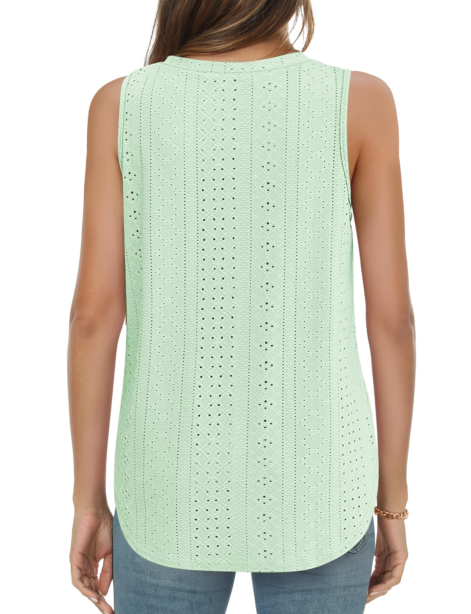 2025 New Womens V Neck Eyelet Embroidery Casaul Sleeveless Shirts(BUY 3 FREE SHIPPING)