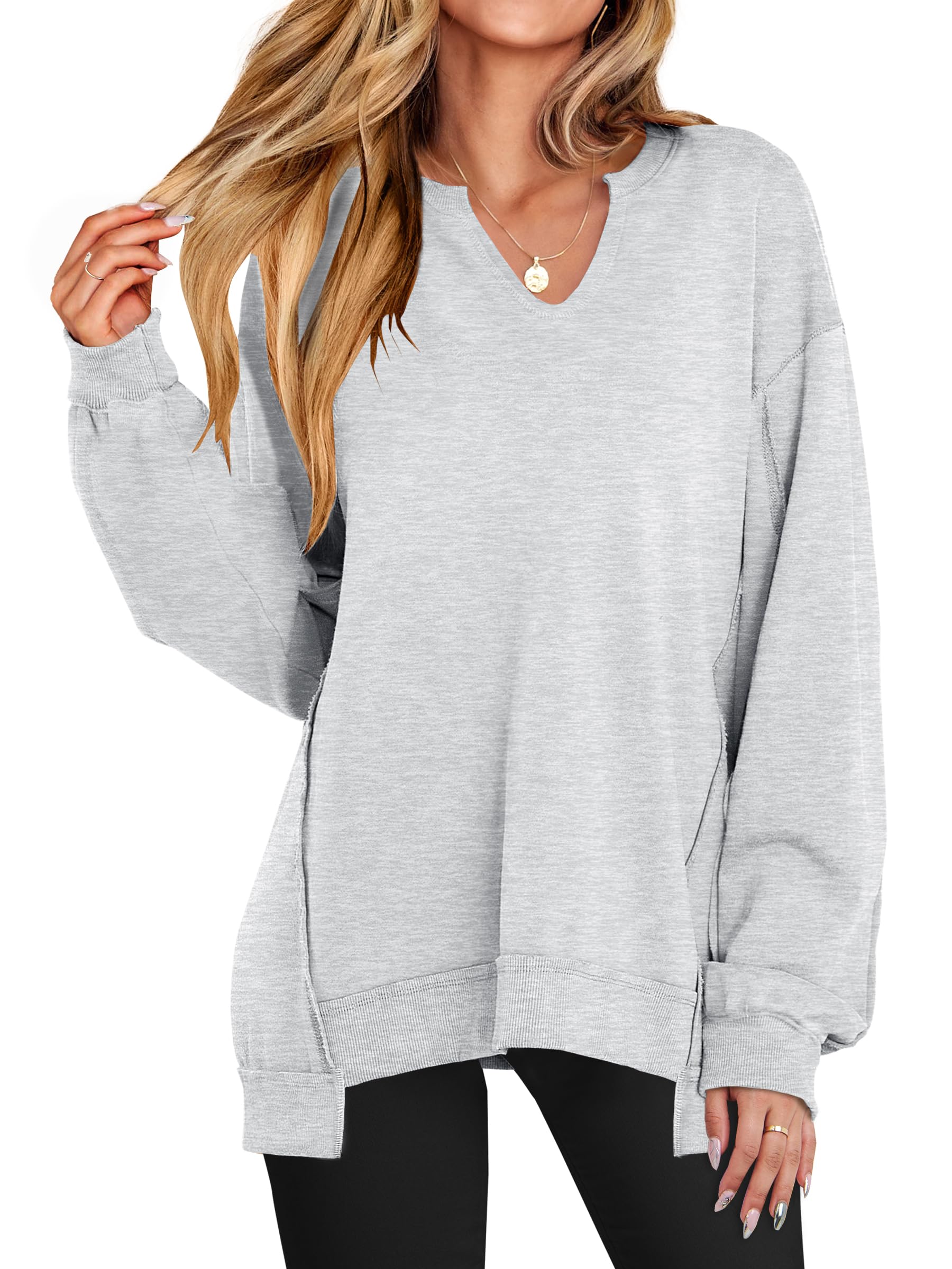 Women's  Casual Oversized  V Neck Long Sleeve Sweatshirt