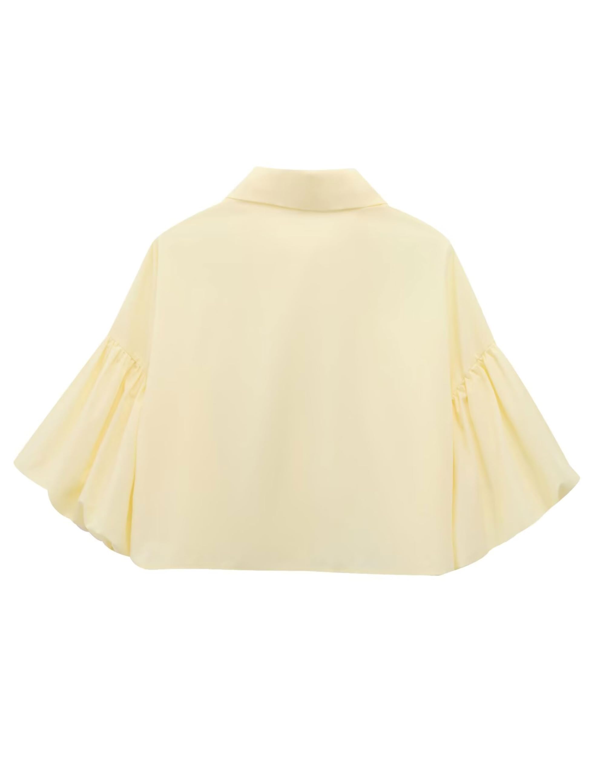 Womens Cute Lantern Sleeve Collar Button Down Crop Tops(buy 2 free shipping)