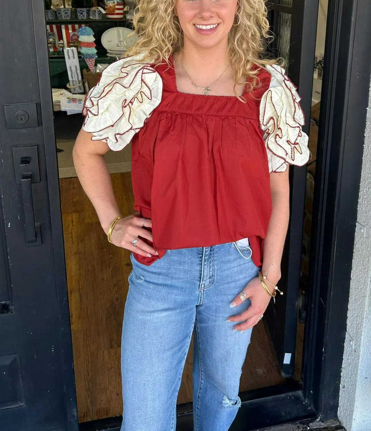 Ruffle Sleeve Top(Buy 2 Free Shipping)