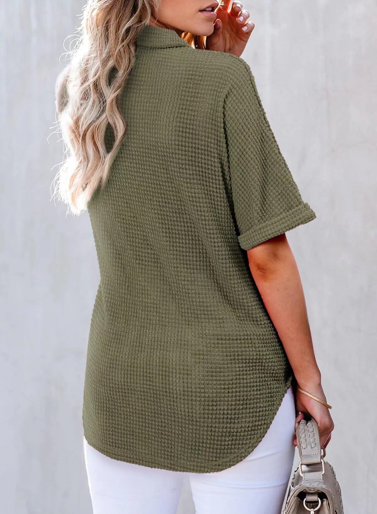 2025 New Women's Waffle Knit Short Sleeve Tunic Henley Shirts(buy 2 10% OFF)