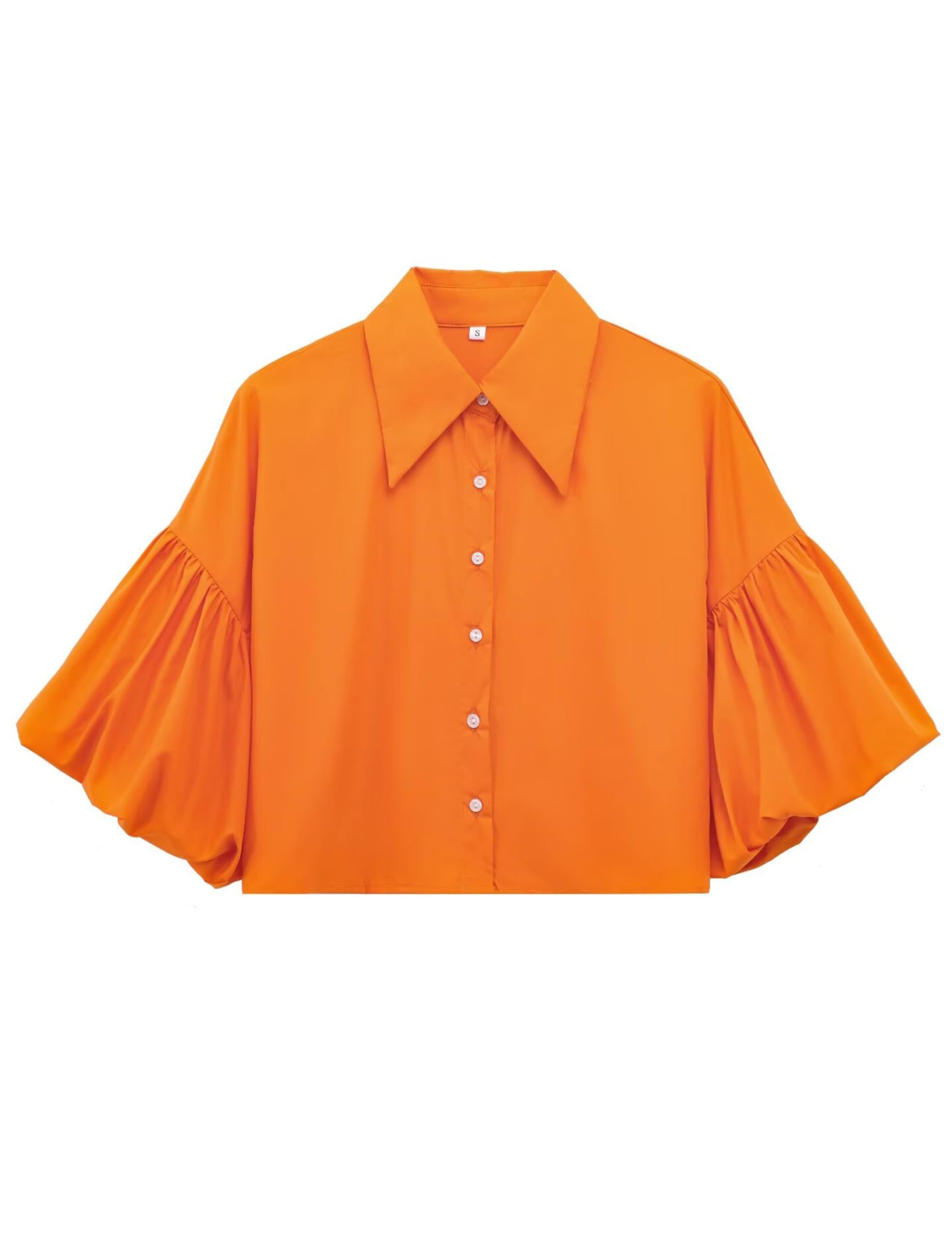 Womens Cute Lantern Sleeve Collar Button Down Crop Tops(buy 2 free shipping)