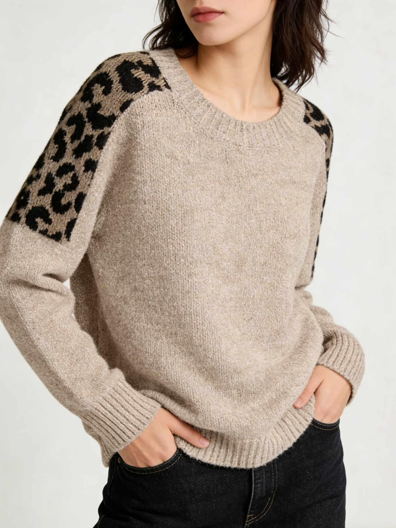 Women's Leopard Print Patchwork Sweater