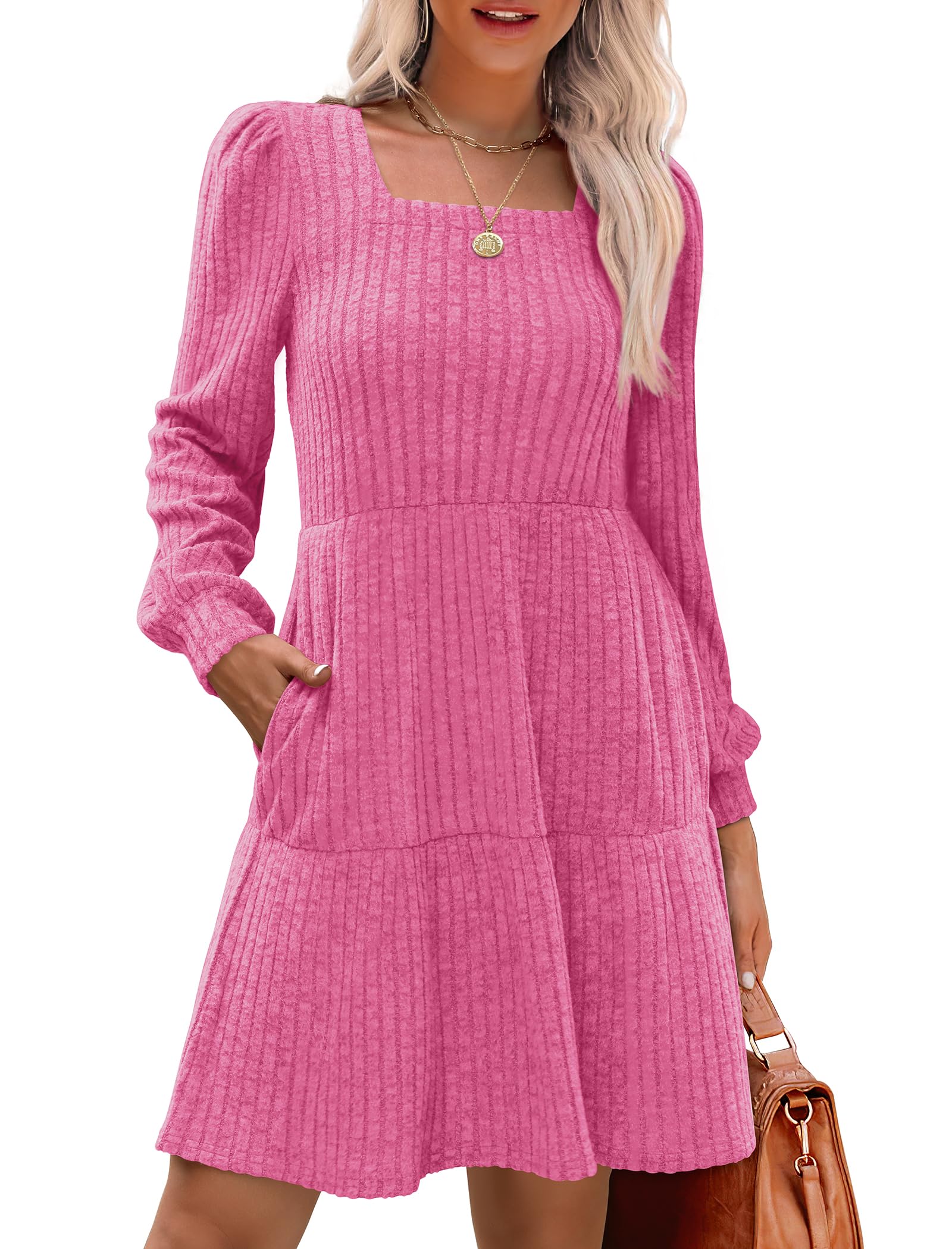 2024 New Women's Square Neck Ribbed Sweater Dress(buy 2 10% OFF)