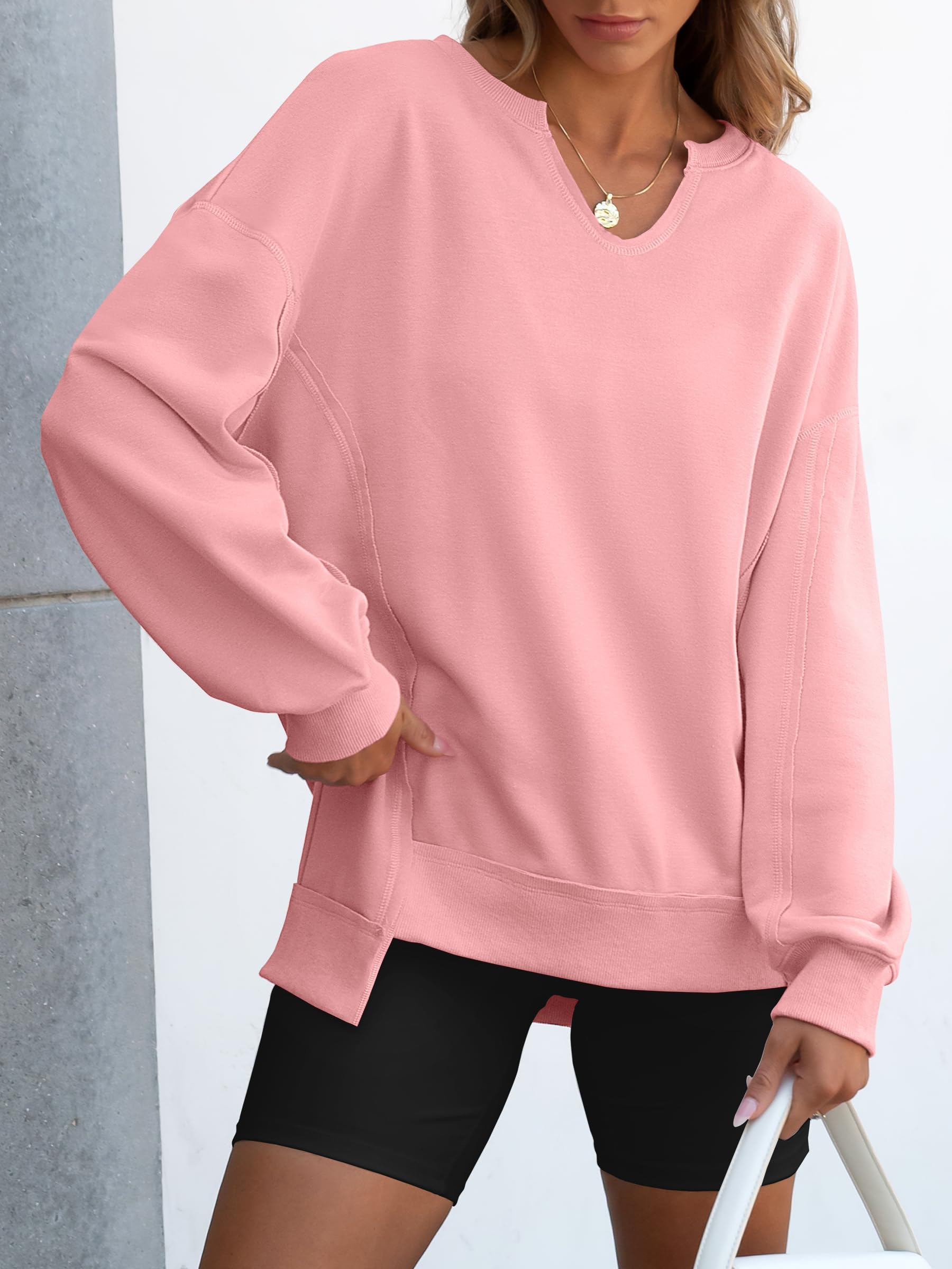 Women's  Casual Oversized  V Neck Long Sleeve Sweatshirt