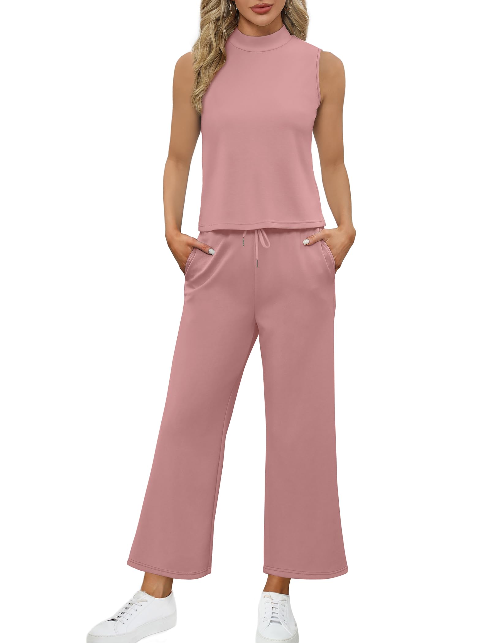 2025 New Women's Mock Neck Tops Wide Leg Crop Pants Travel Outfits(BUY 2 FREE SHIPPING)