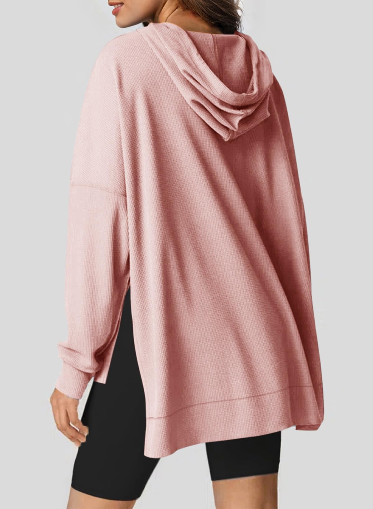 Oversized Hoodies for Women Waffle Knit Drawstring Side Slit Pullover Sweatshirts with Pocket (Final Days: Big Savings!!!)