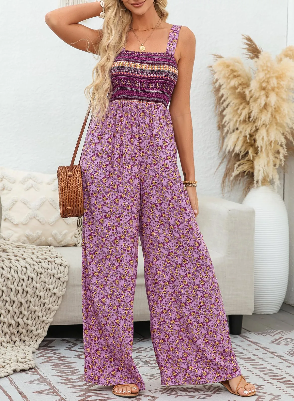 ⏰Hot Sale-Womens Overalls Casual Floral Print Sleeveless Jumpsuit with Pockets(Buy 2 Free Shipping)