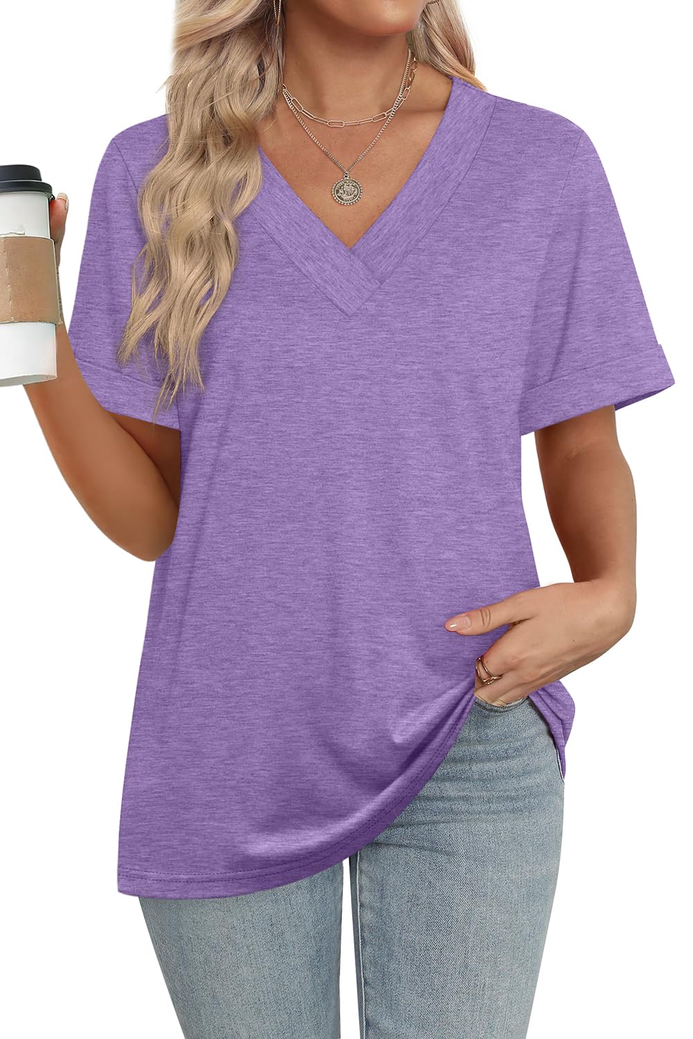 2025 New women's Summer Tops Short Sleeve Basic Casual V Neck T Shirts(BUY 3 FREE SHIPPING)