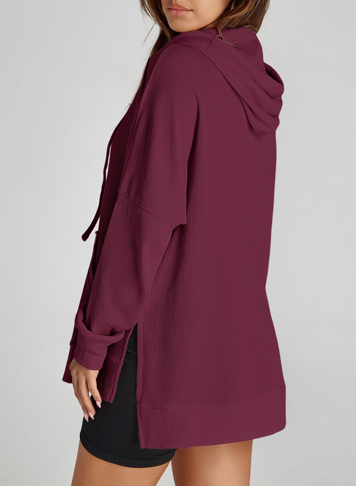 Oversized Hoodies for Women Waffle Knit Drawstring Side Slit Pullover Sweatshirts with Pocket (Final Days: Big Savings!!!)