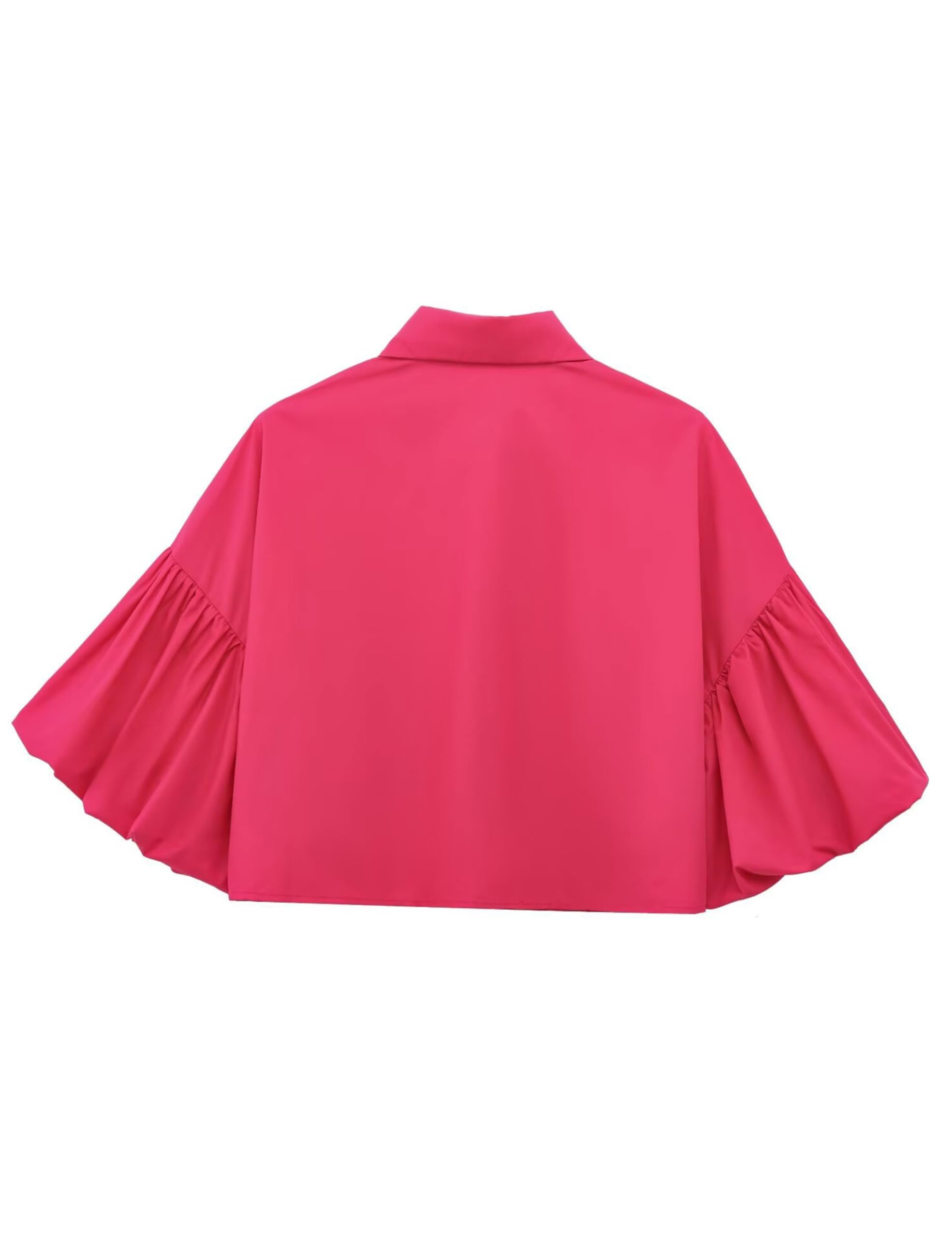 Womens Cute Lantern Sleeve Collar Button Down Crop Tops(buy 2 free shipping)