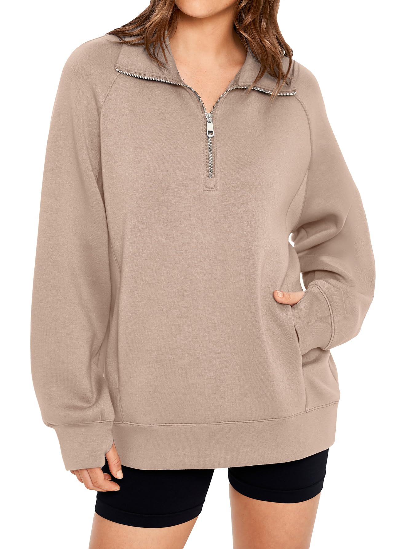 Women's Half Zip Oversized Sweatshirt with Pockets(BUY 2 10% OFF)