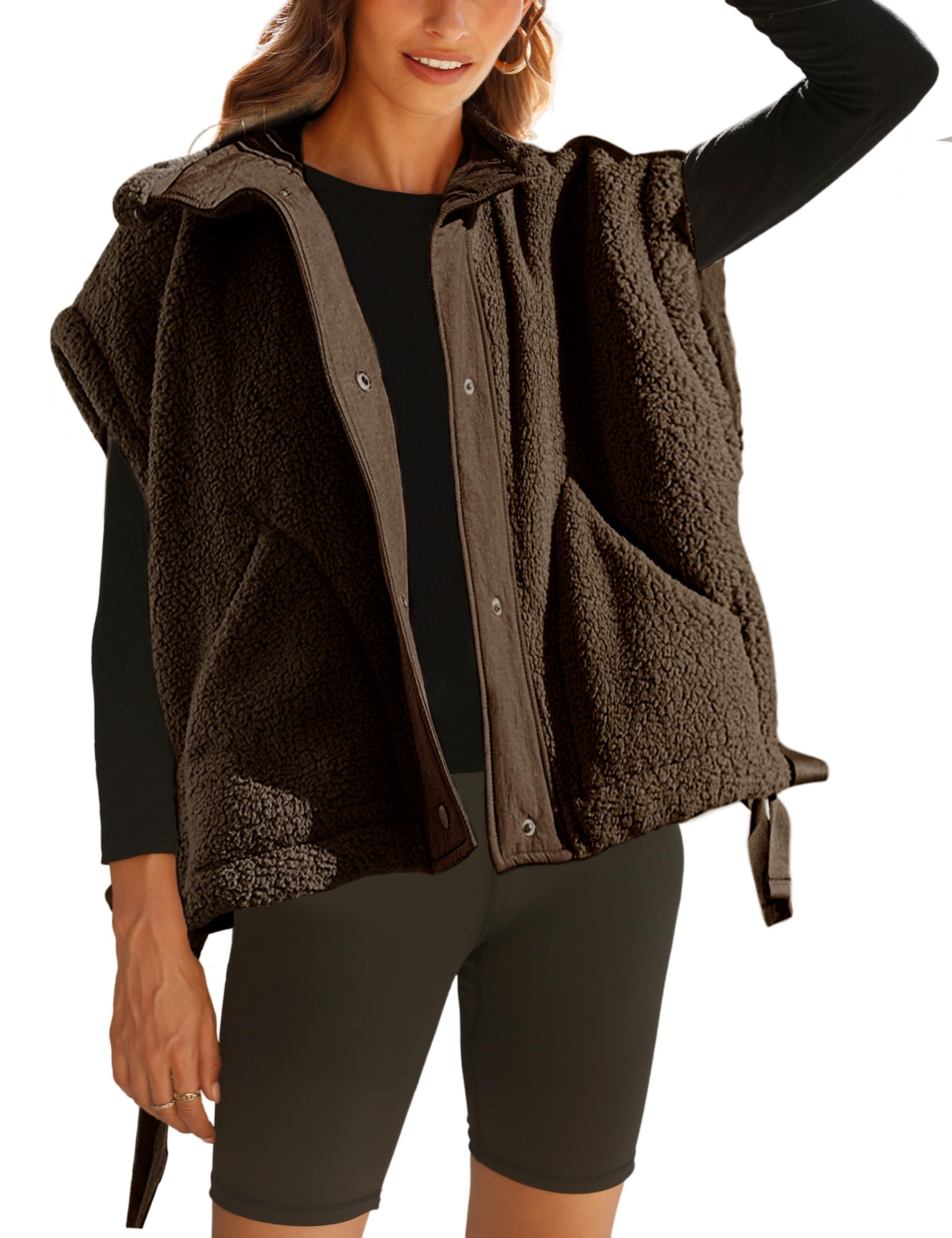 Women's Fuzzy Fleece Vest Oversized Button Down Sherpa Jacket(buy 2 10% OFF)