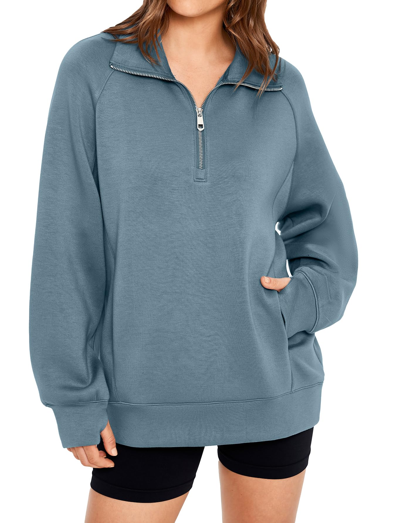 Women's Half Zip Oversized Sweatshirt with Pockets(BUY 2 10% OFF)