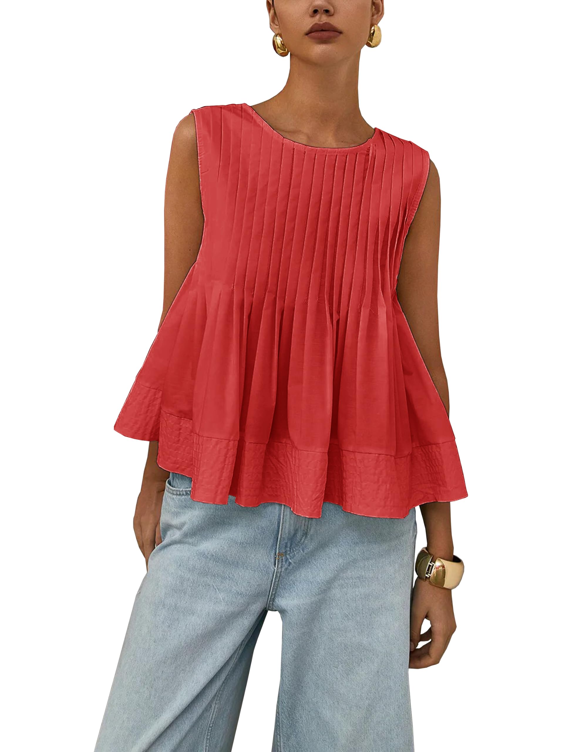 Womens Summer Pleated Peplum Sleeveless Blouse Tank Tops