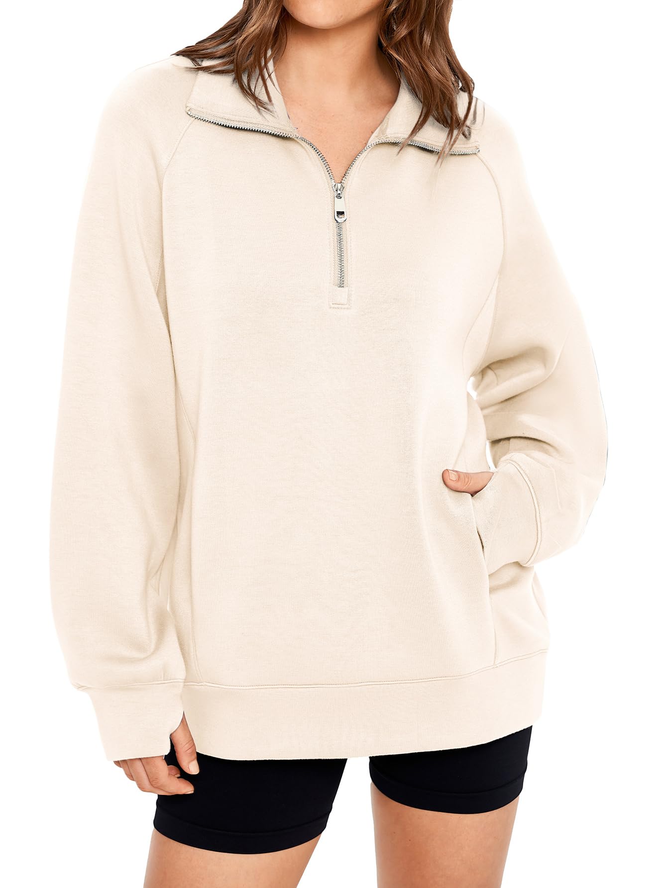 Women's Half Zip Oversized Sweatshirt with Pockets(BUY 2 10% OFF)