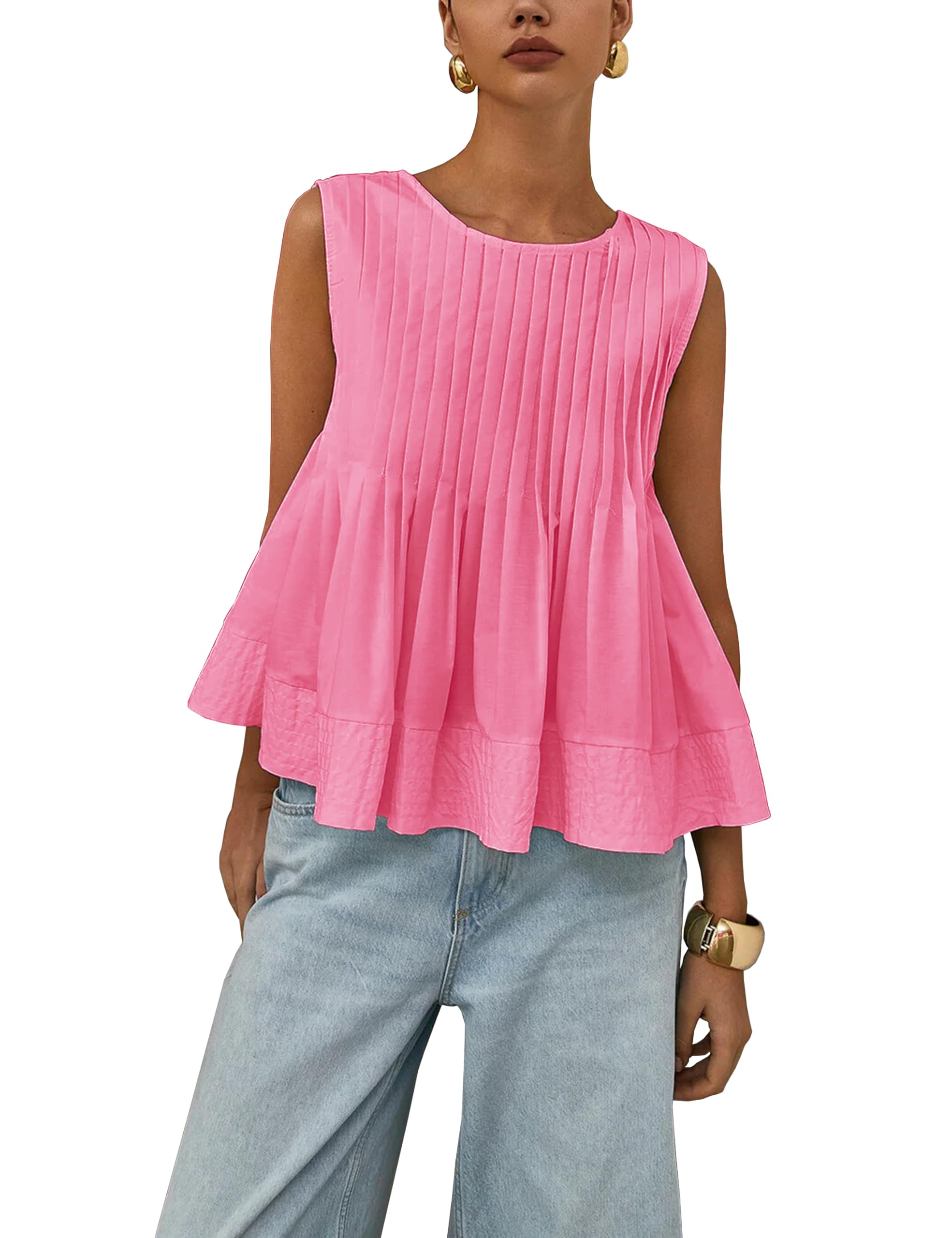 Womens Summer Pleated Peplum Sleeveless Blouse Tank Tops