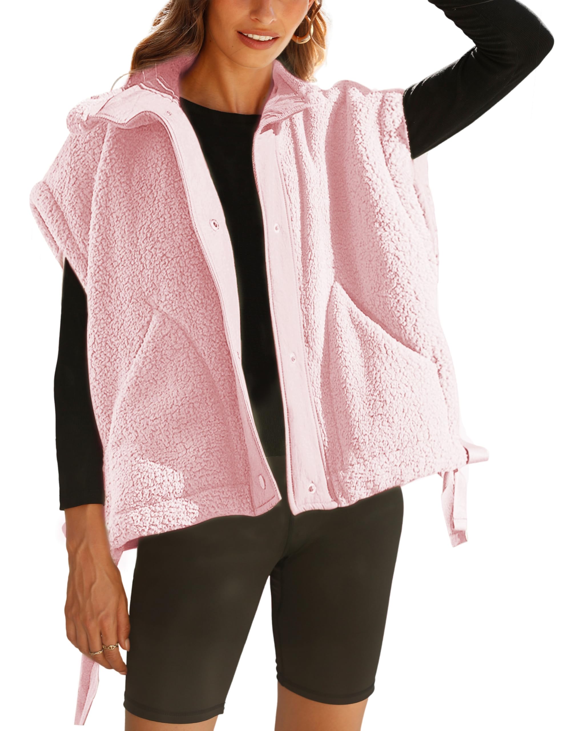 Women's Fuzzy Fleece Vest Oversized Button Down Sherpa Jacket(buy 2 10% OFF)