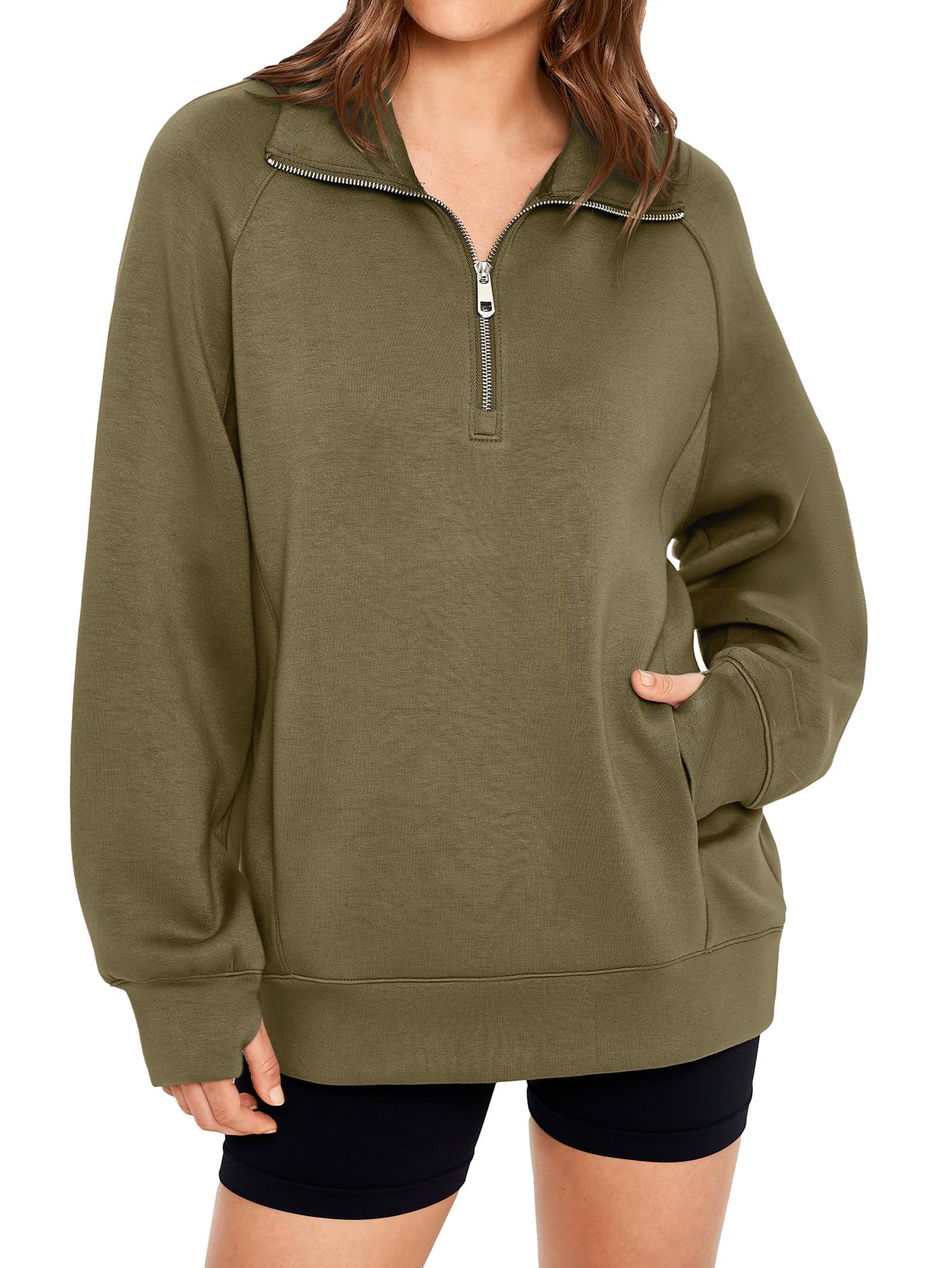 Women's Half Zip Oversized Sweatshirt with Pockets(BUY 2 10% OFF)
