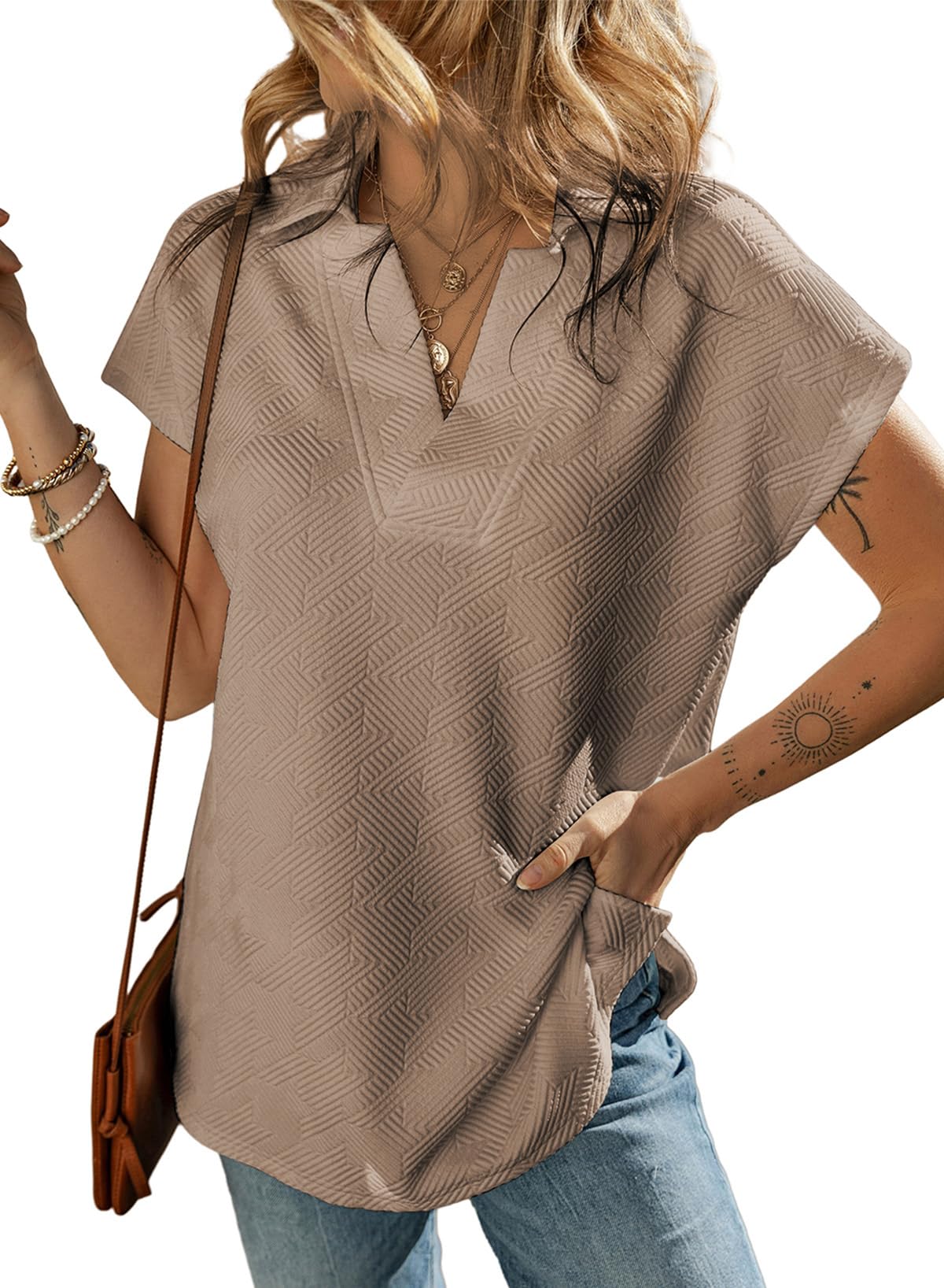 2025 New Women's Casual Collared V Neck Short Sleeve T Shirt(buy 2 free shipping)