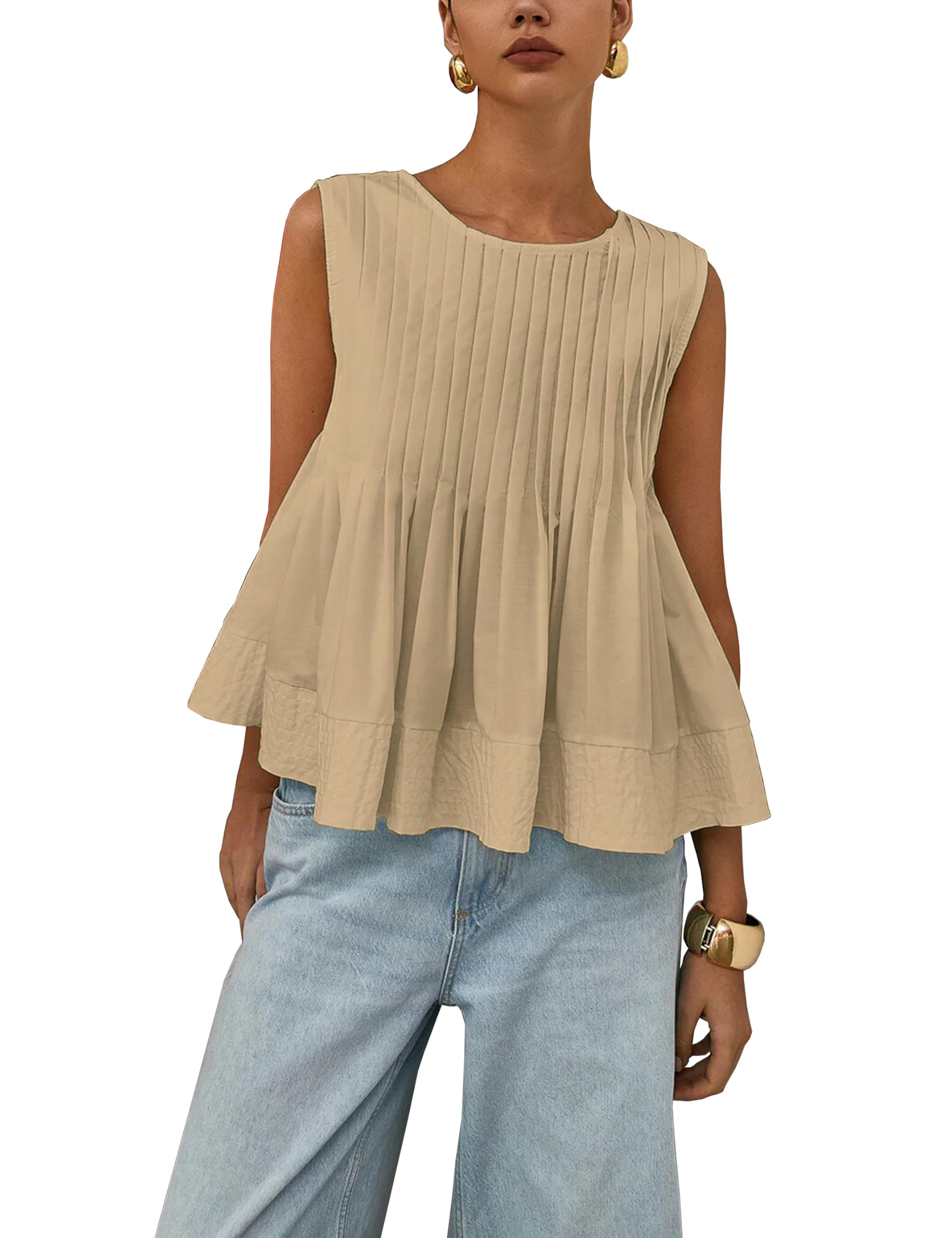 Womens Summer Pleated Peplum Sleeveless Blouse Tank Tops