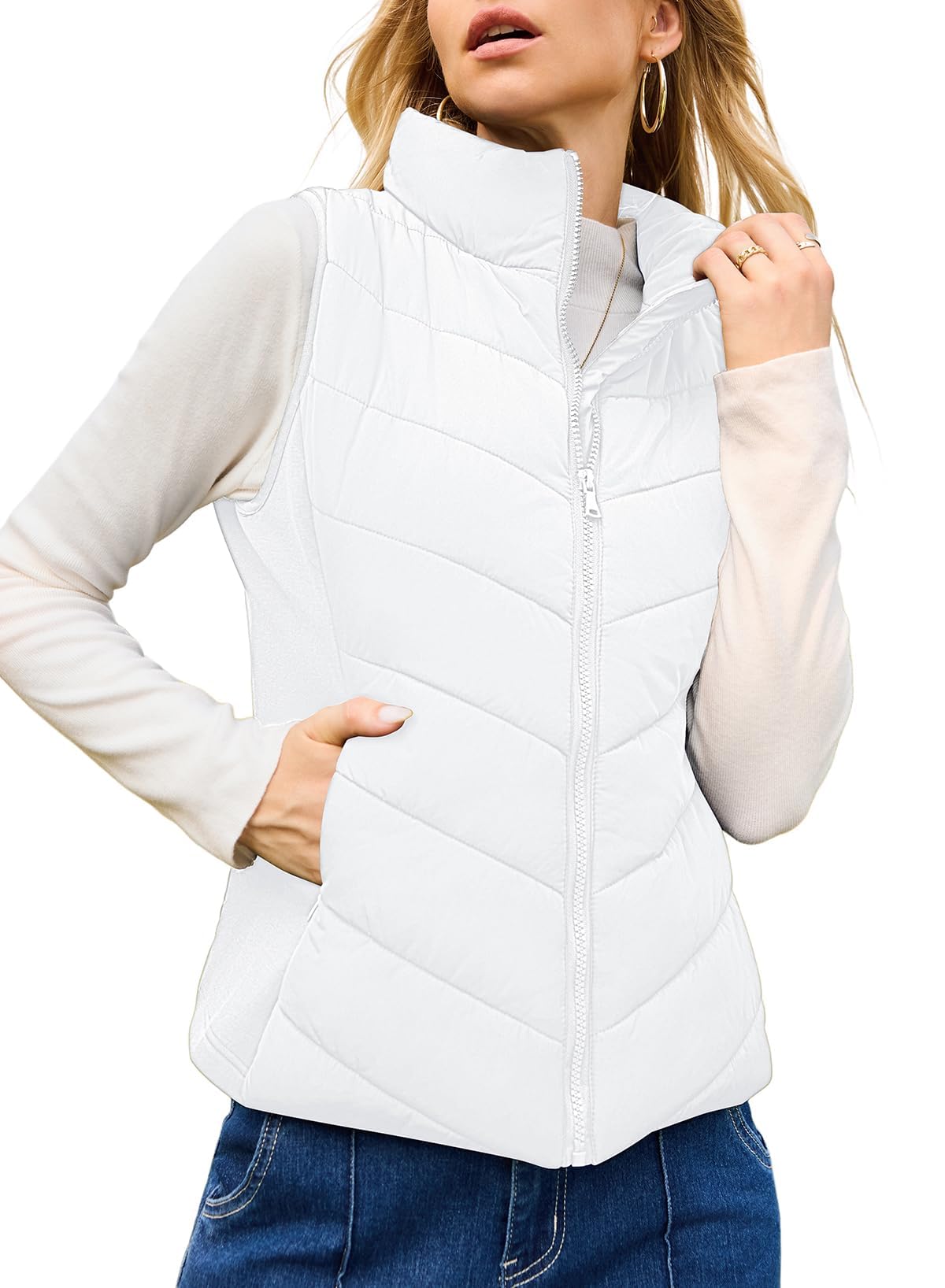 Womens Sleeveless Zip Up Outerwear Stand Collar Quilted Puffer Vest(buy 2 free shipping)