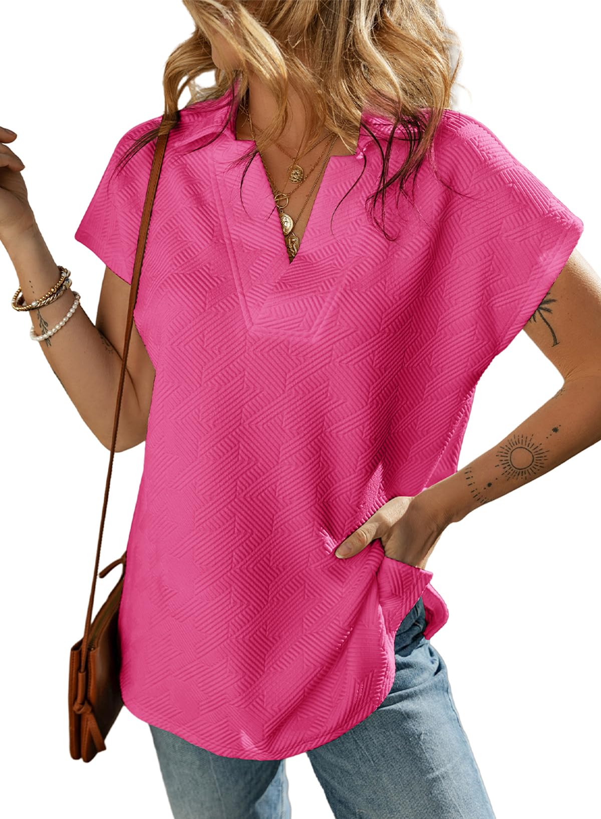 2025 New Women's Casual Collared V Neck Short Sleeve T Shirt(buy 2 free shipping)