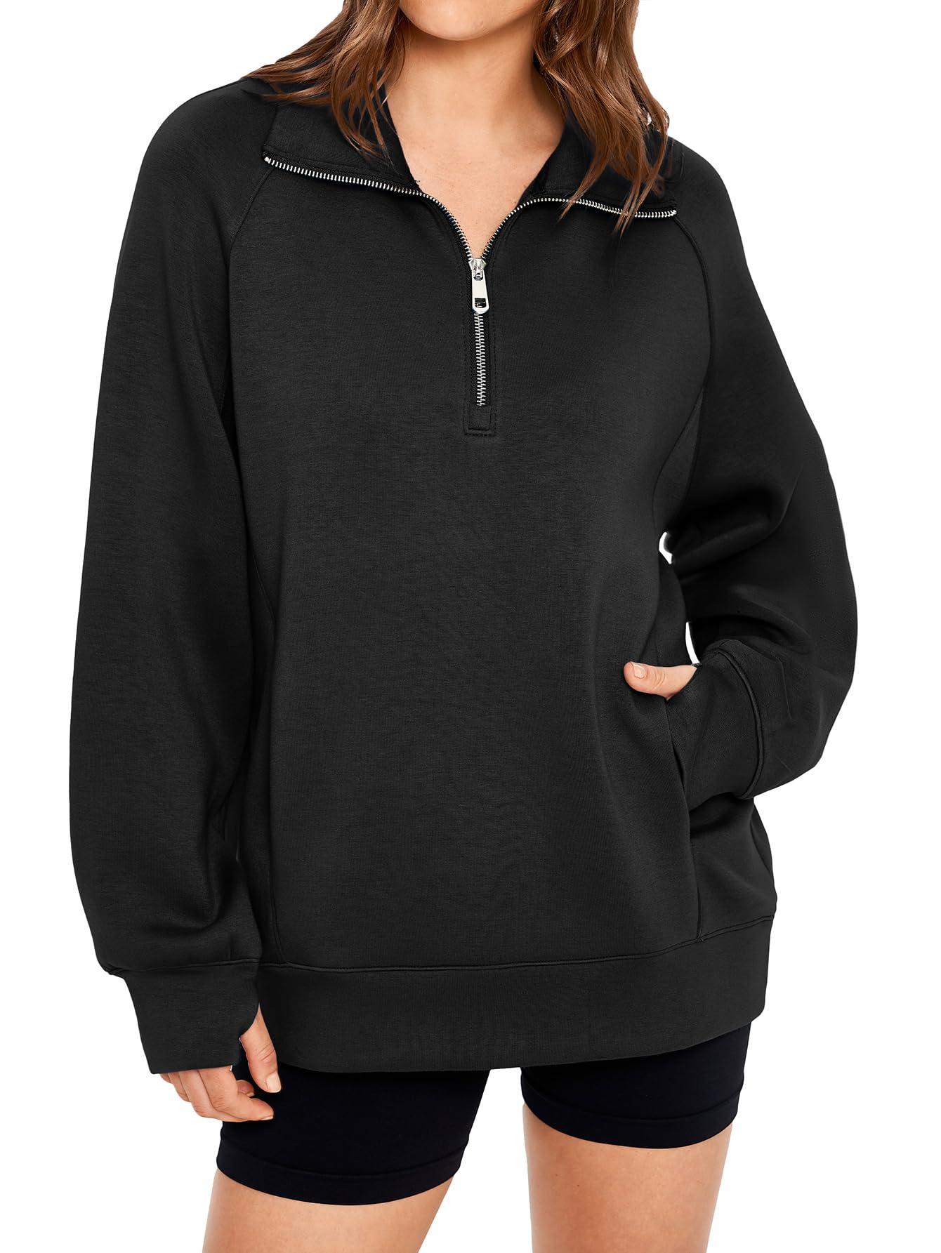 Women's Half Zip Oversized Sweatshirt with Pockets(BUY 2 10% OFF)