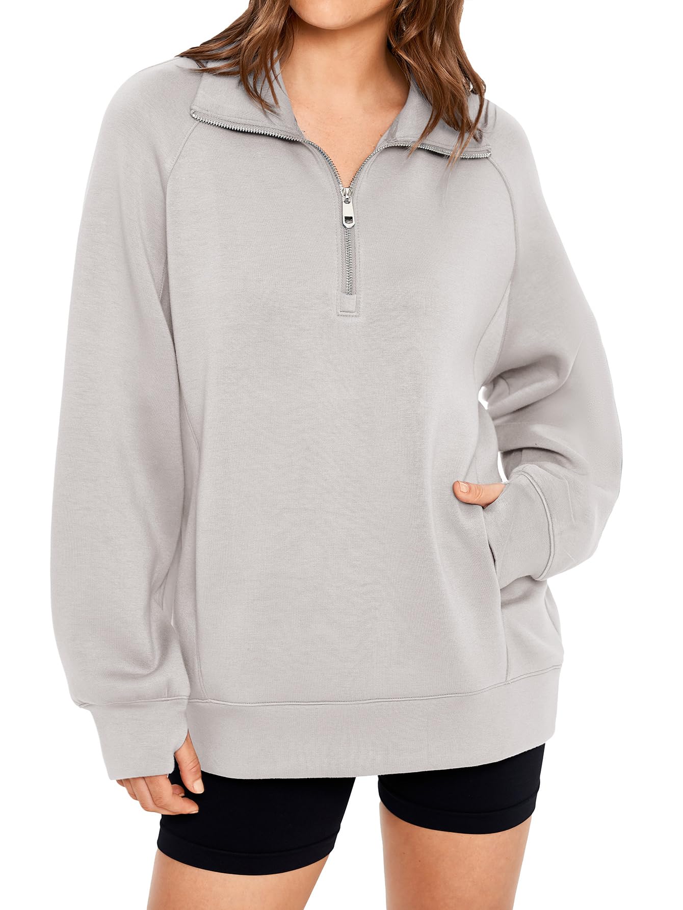 Women's Half Zip Oversized Sweatshirt with Pockets(BUY 2 10% OFF)