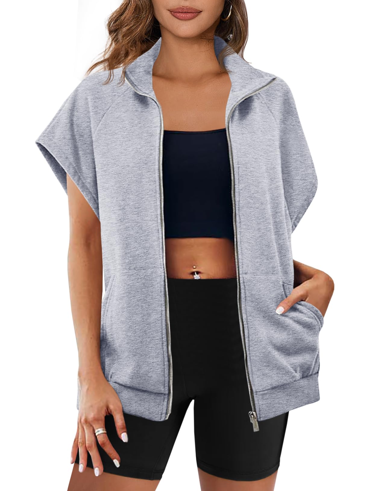 Womens Zip Up Sweatshirts Sleeveless Oversized Sweatshirt(Buy 2 Free Shipping)