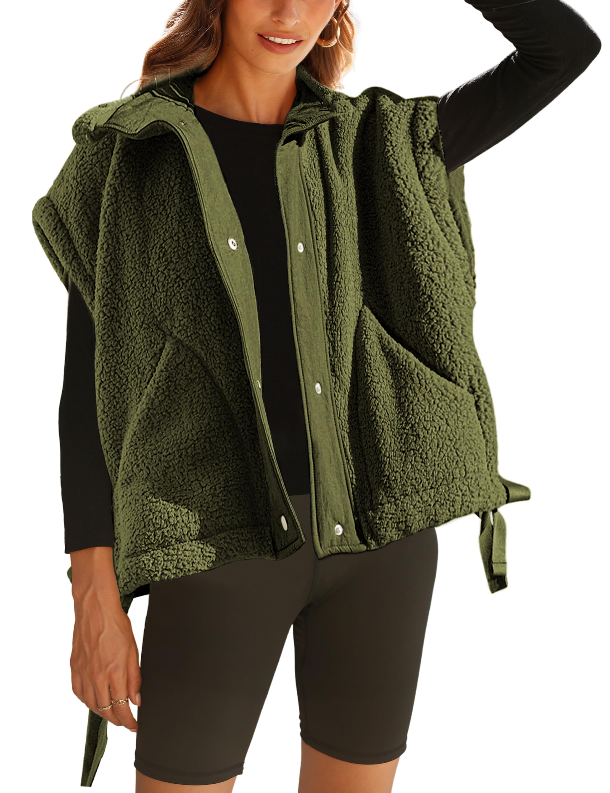 Women's Fuzzy Fleece Vest Oversized Button Down Sherpa Jacket(buy 2 10% OFF)