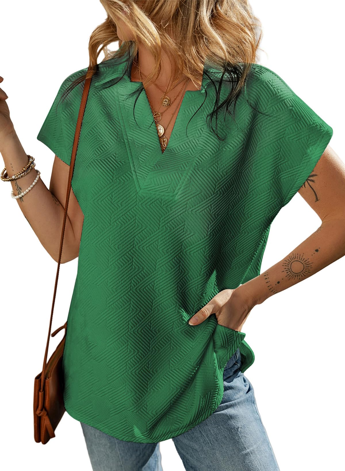 2025 New Women's Casual Collared V Neck Short Sleeve T Shirt(buy 2 free shipping)