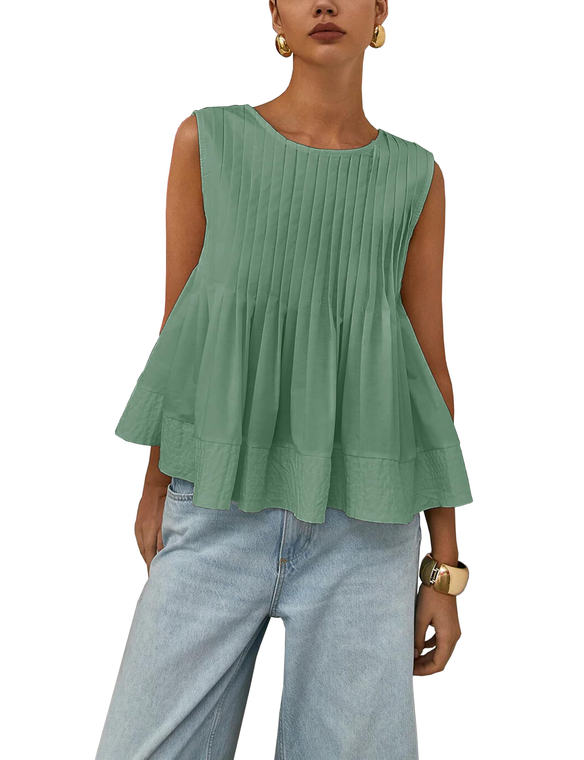 Womens Summer Pleated Peplum Sleeveless Blouse Tank Tops
