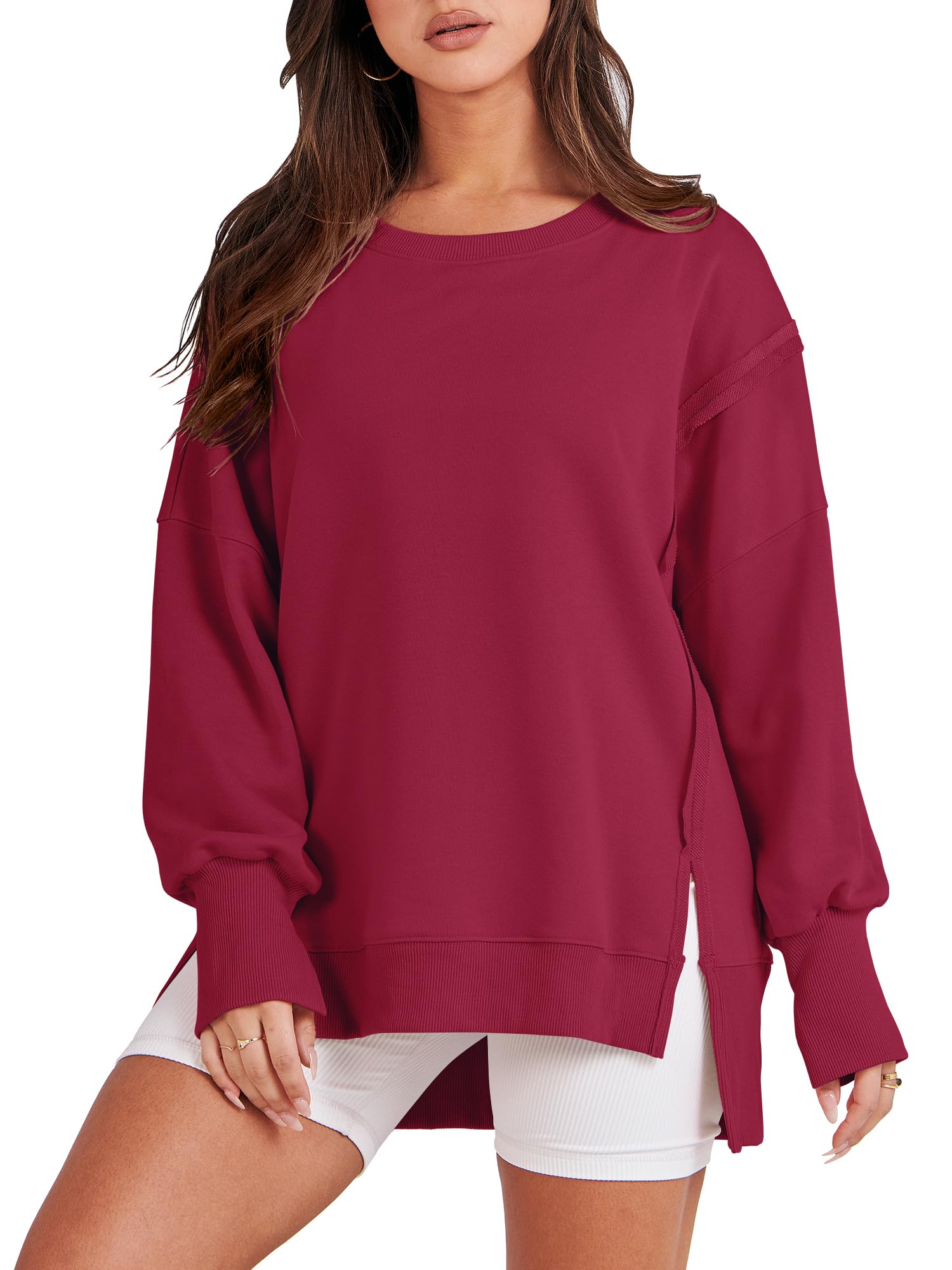 2024 New Women's Oversized Crew Neck Sweatshirt Slit Pullover(buy 2 10% OFF) 