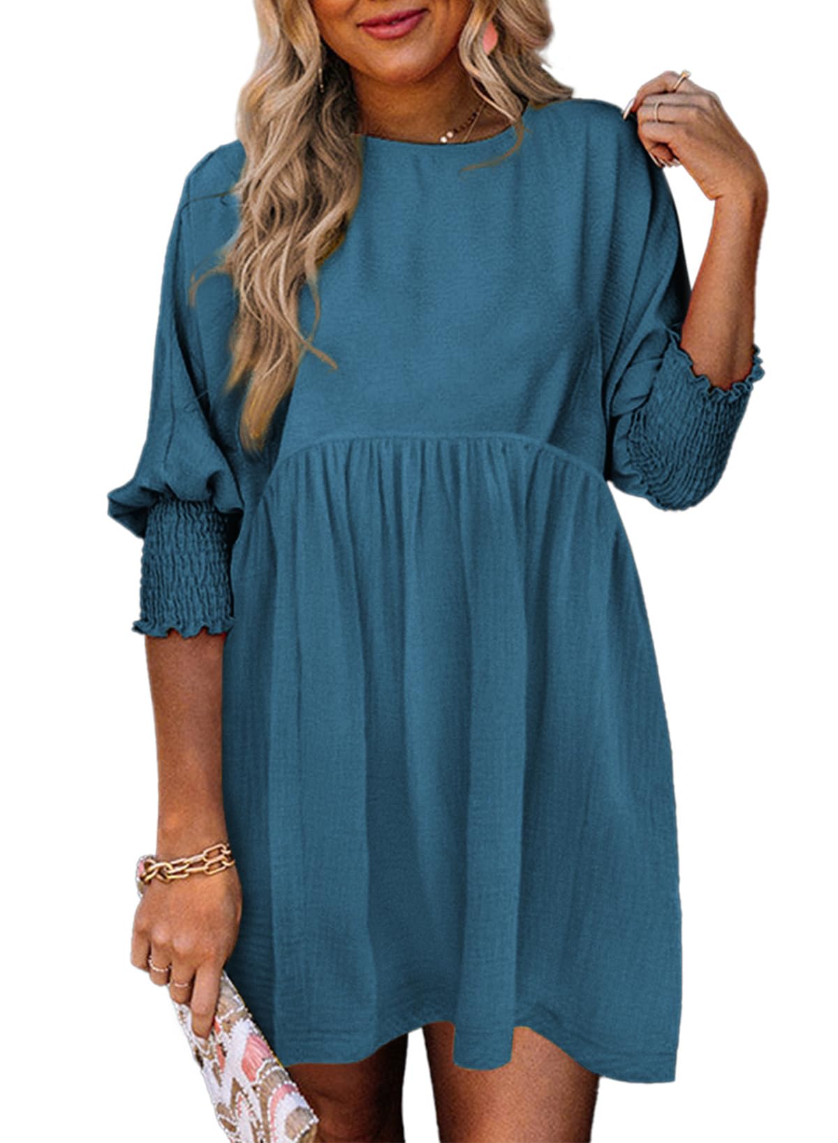 2025 New Women's Casual Short Sleeve Crew Neck Flowy Swing Tunic Dress